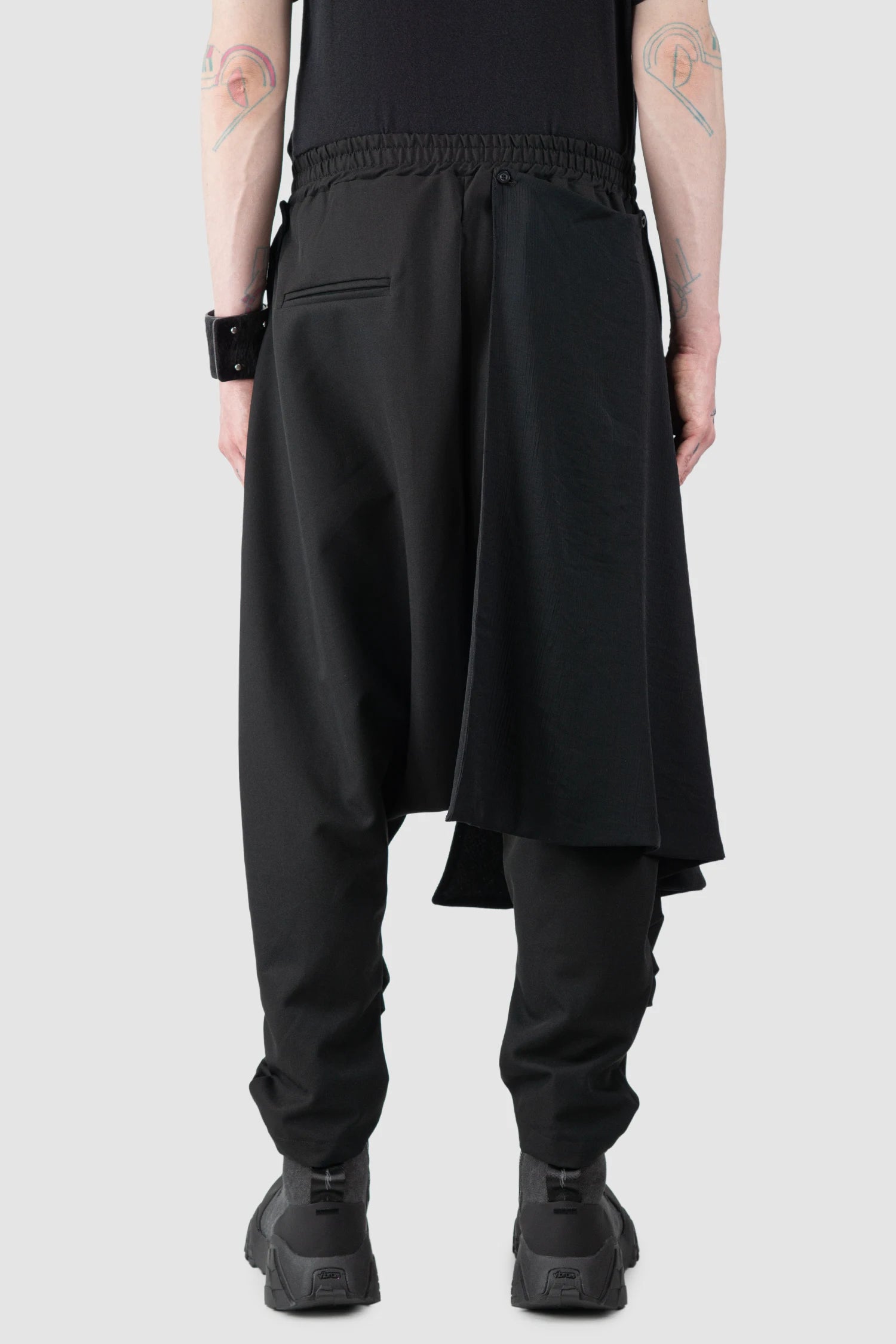 La Haine Inside Us - Men’s Black Low Crotch Trousers with Detachable Skirt model back view