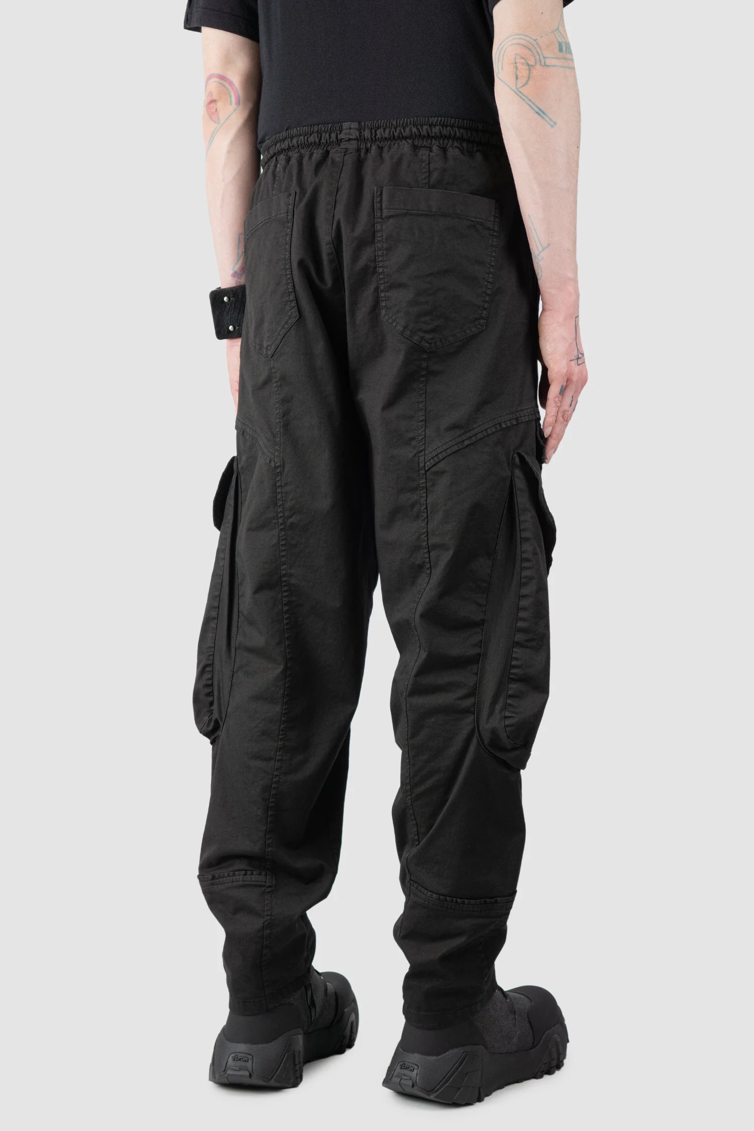 La Haine Inside Us - Men’s Black Stretch Denim Cargo Trousers model back side view