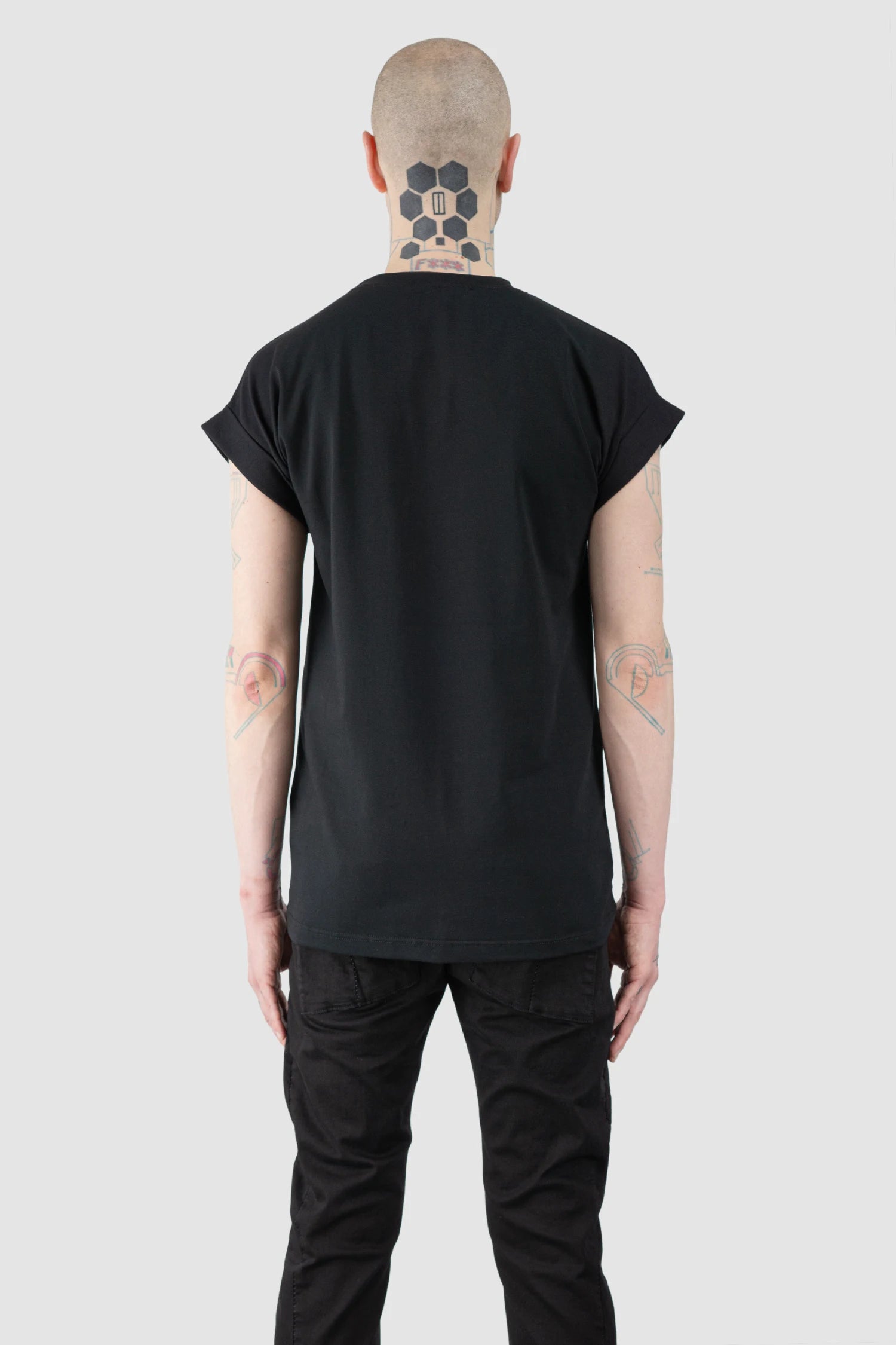La Haine Inside Us - Men’s Black Front Seam Elastic Cotton T-Shirt model back view