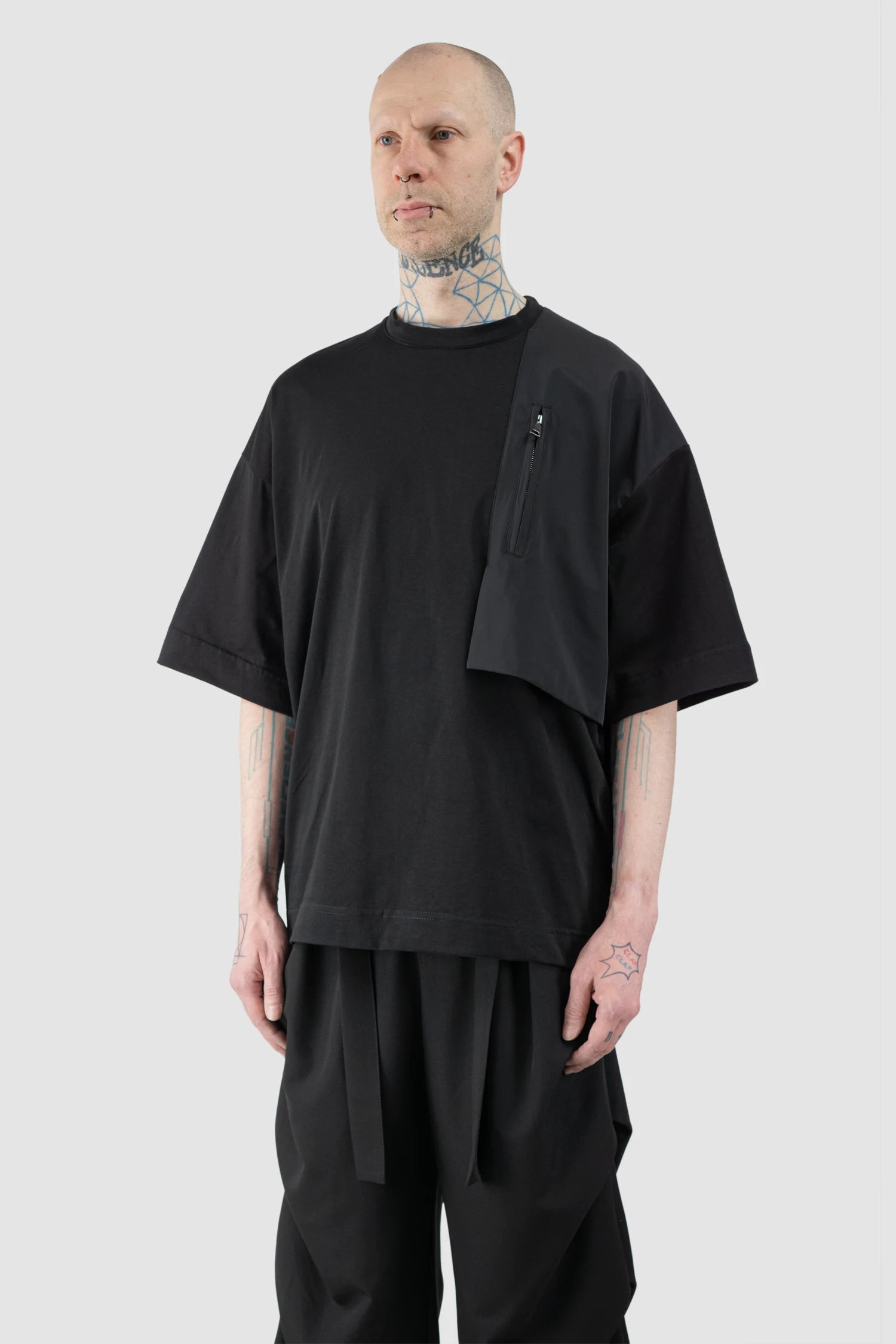 La Haine Inside Us - Men’s Black Oversized Pocket T-Shirt model front side view