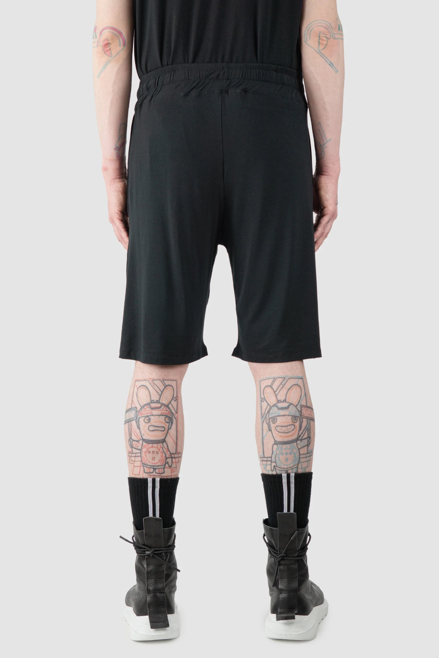 La Haine Inside Us - Men’s Black Relaxed Bamboo Bermuda Shorts model back view