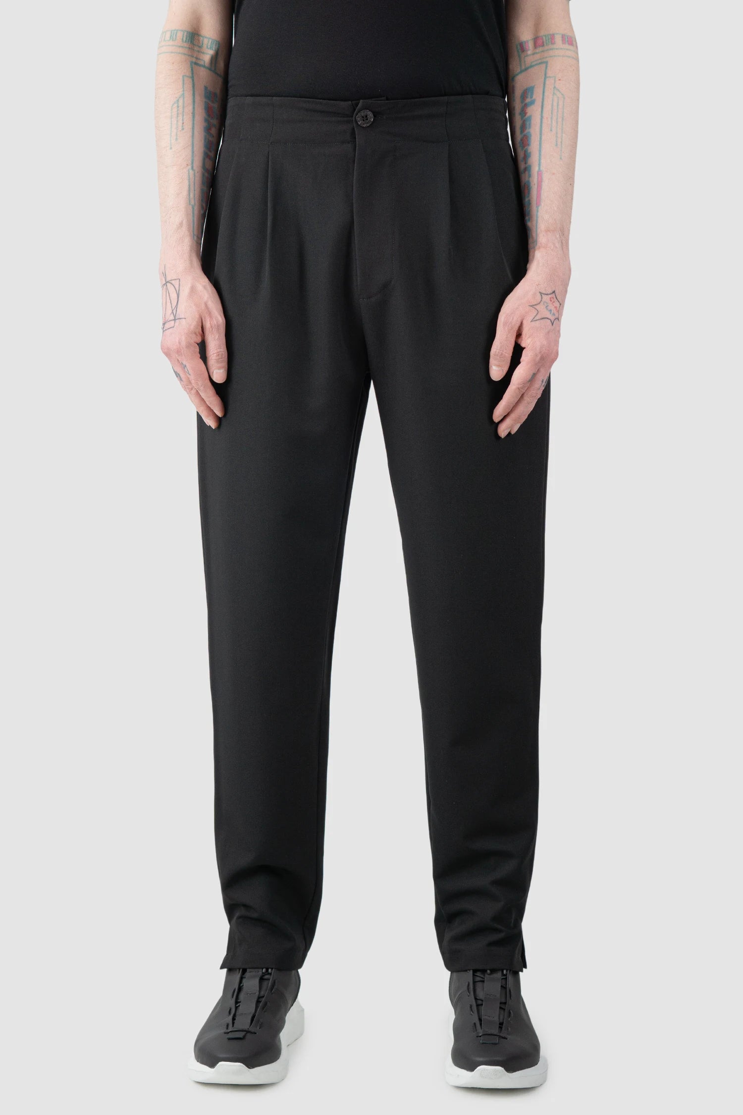 La Haine Inside Us - Men’s Black Tuxedo Stretch Trousers model front view