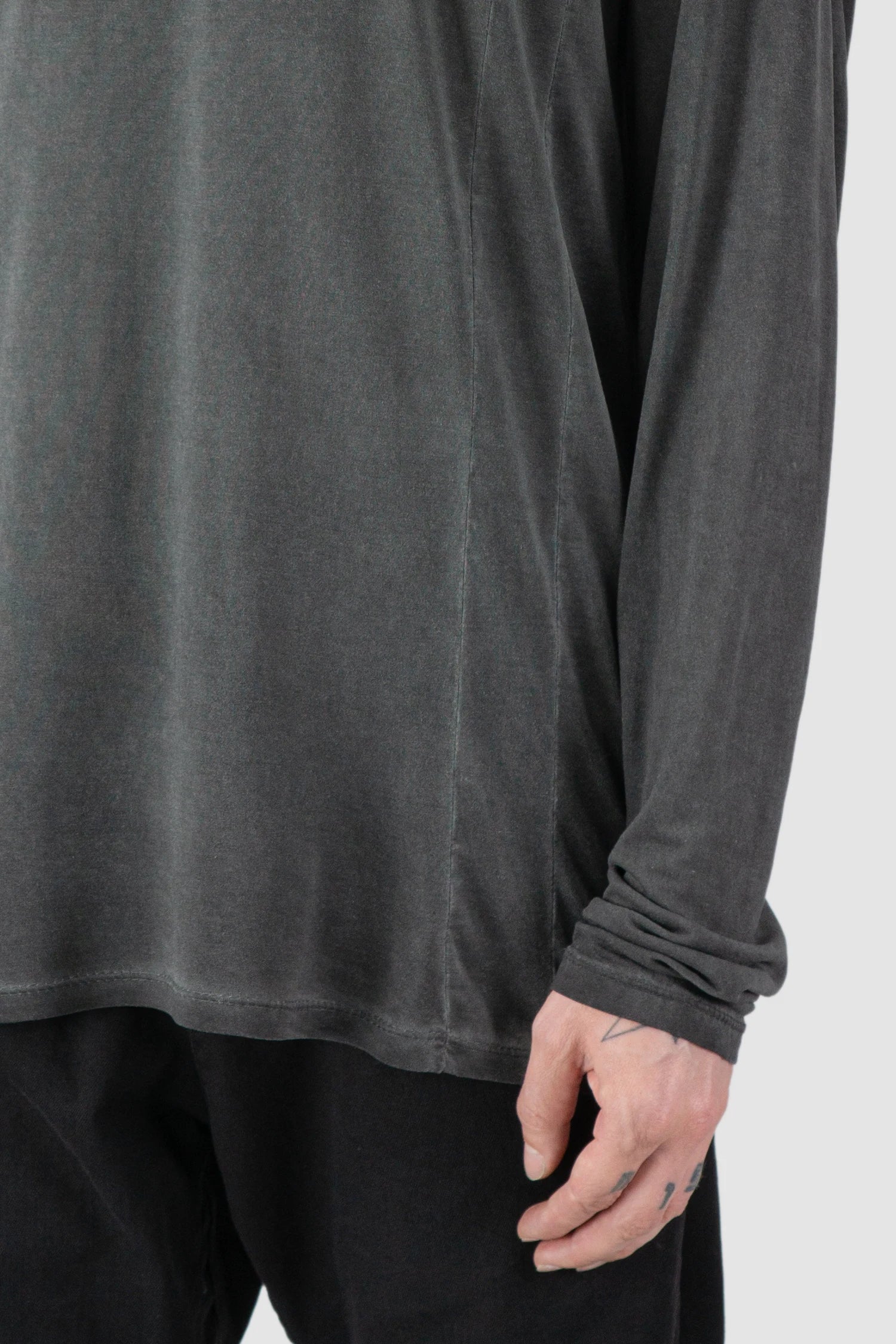 La Haine Inside Us - fabric close up view of men’s FW25 Grey Object Dyed Soft Lyocell Long Sleeve