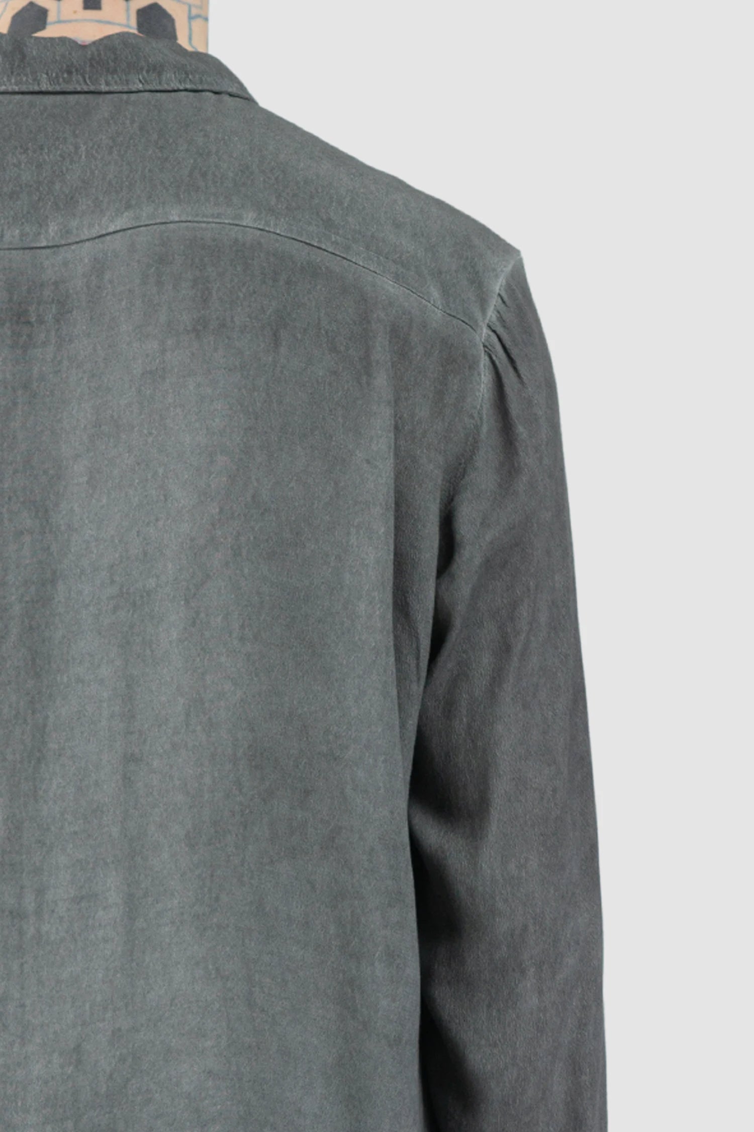 La Haine Inside Us - Men’s Grey Cold Dyed Button Up Viscose Shirt shoulder detail view
