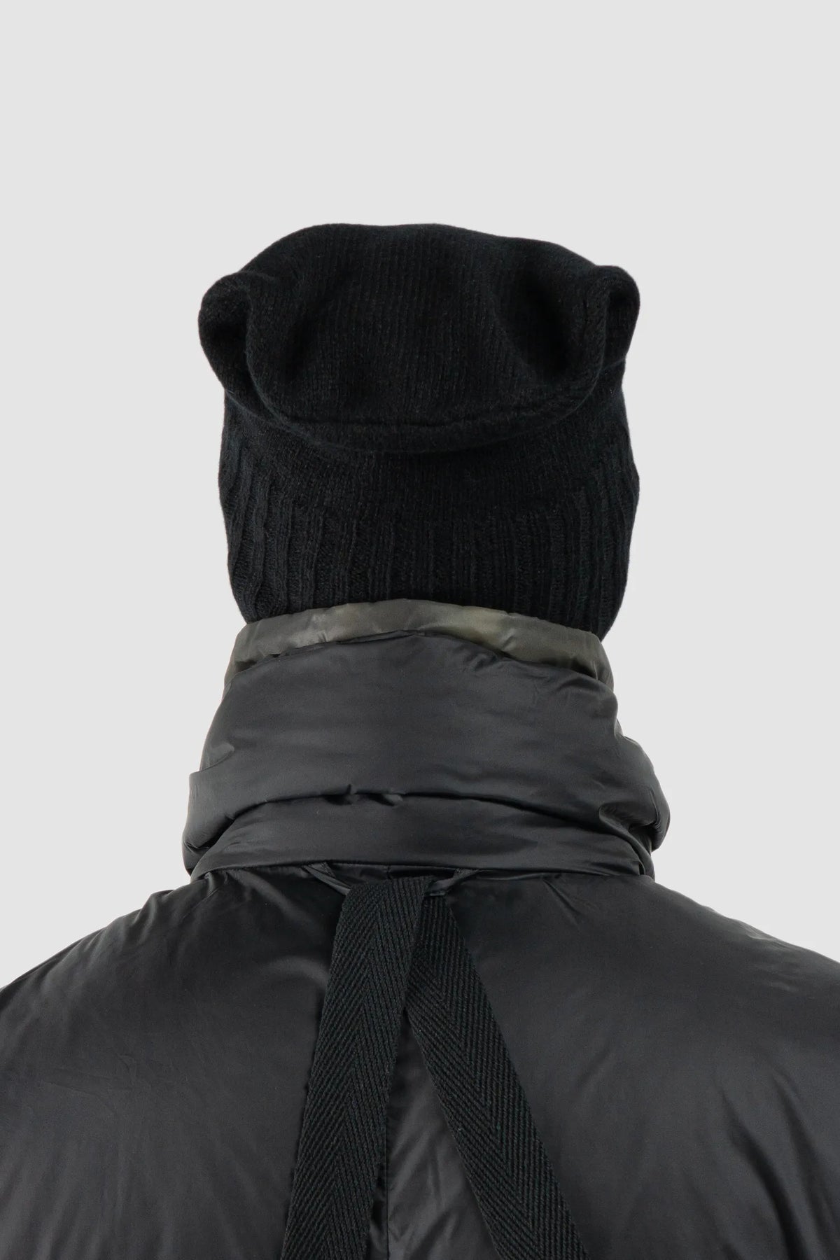 Masnada - Men's Black Cashmere Knit Beanie - model back loose view Masnada - Men's Black Cashmere Knit Beanie - model back loose view