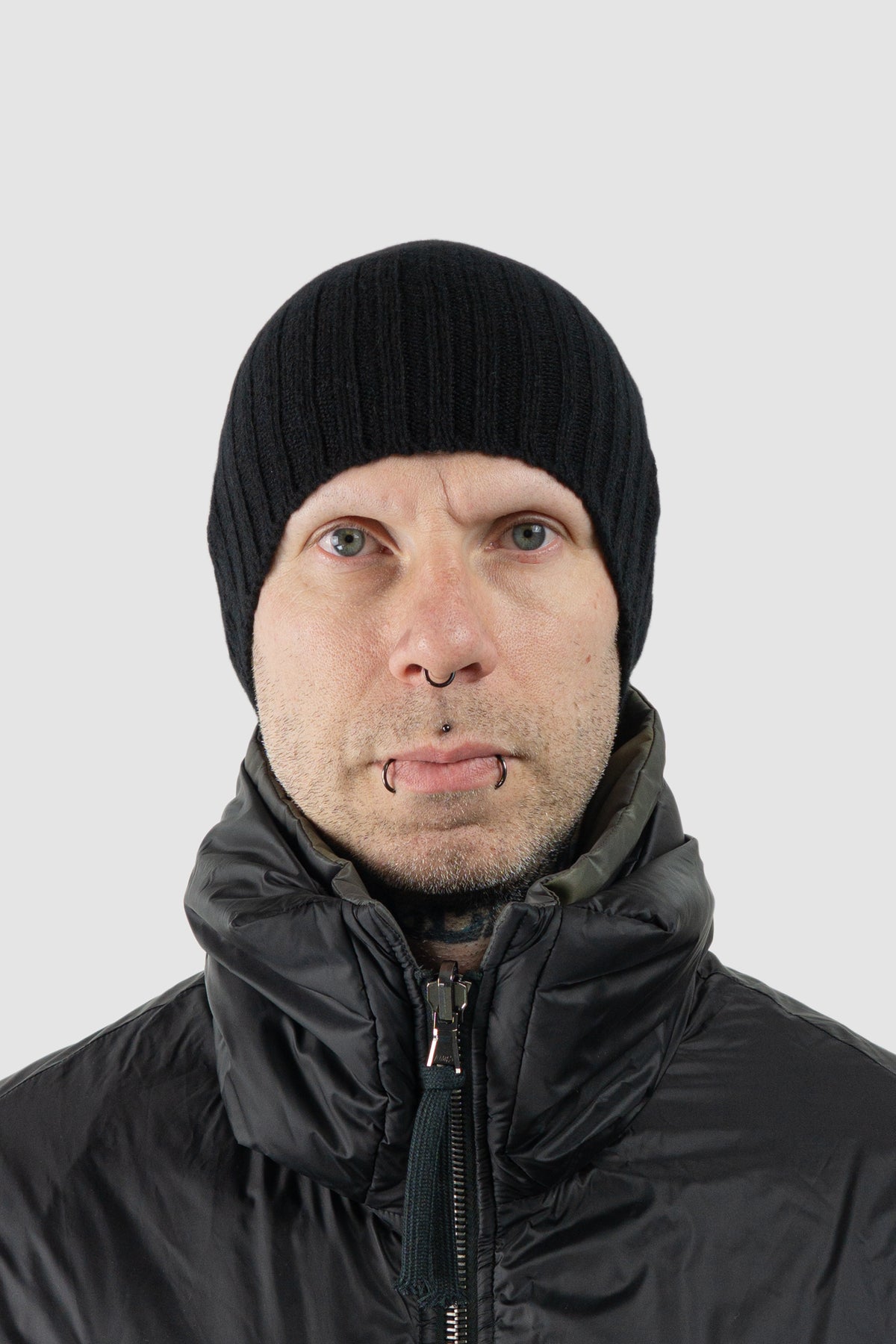 Masnada - Men's Black Cashmere Knit Beanie - model front view - MONO-KROM | Gallery Masnada - Men's Black Cashmere Knit Beanie - model front view - MONO-KROM | Gallery