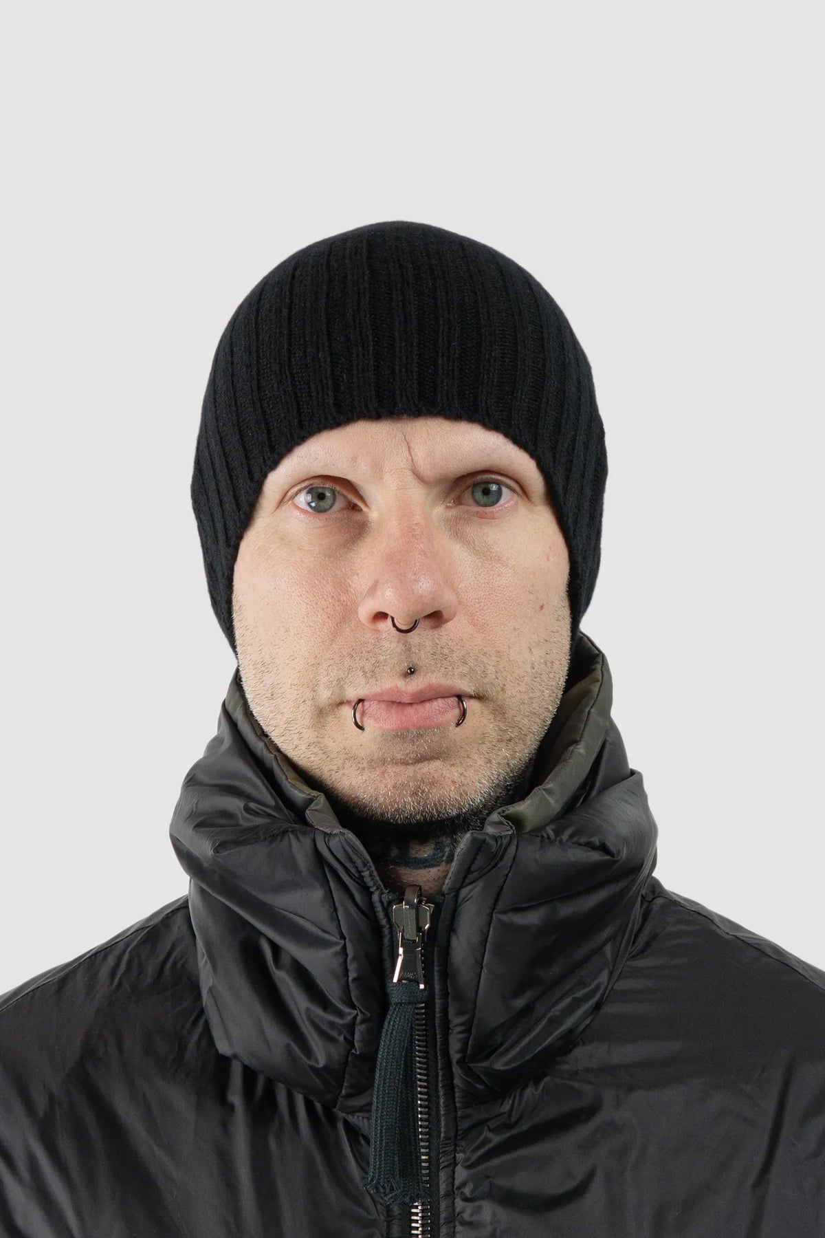 Masnada - Men's Black Cashmere Knit Beanie - model front view - MONO-KROM | Gallery Masnada - Men's Black Cashmere Knit Beanie - model front view - MONO-KROM | Gallery
