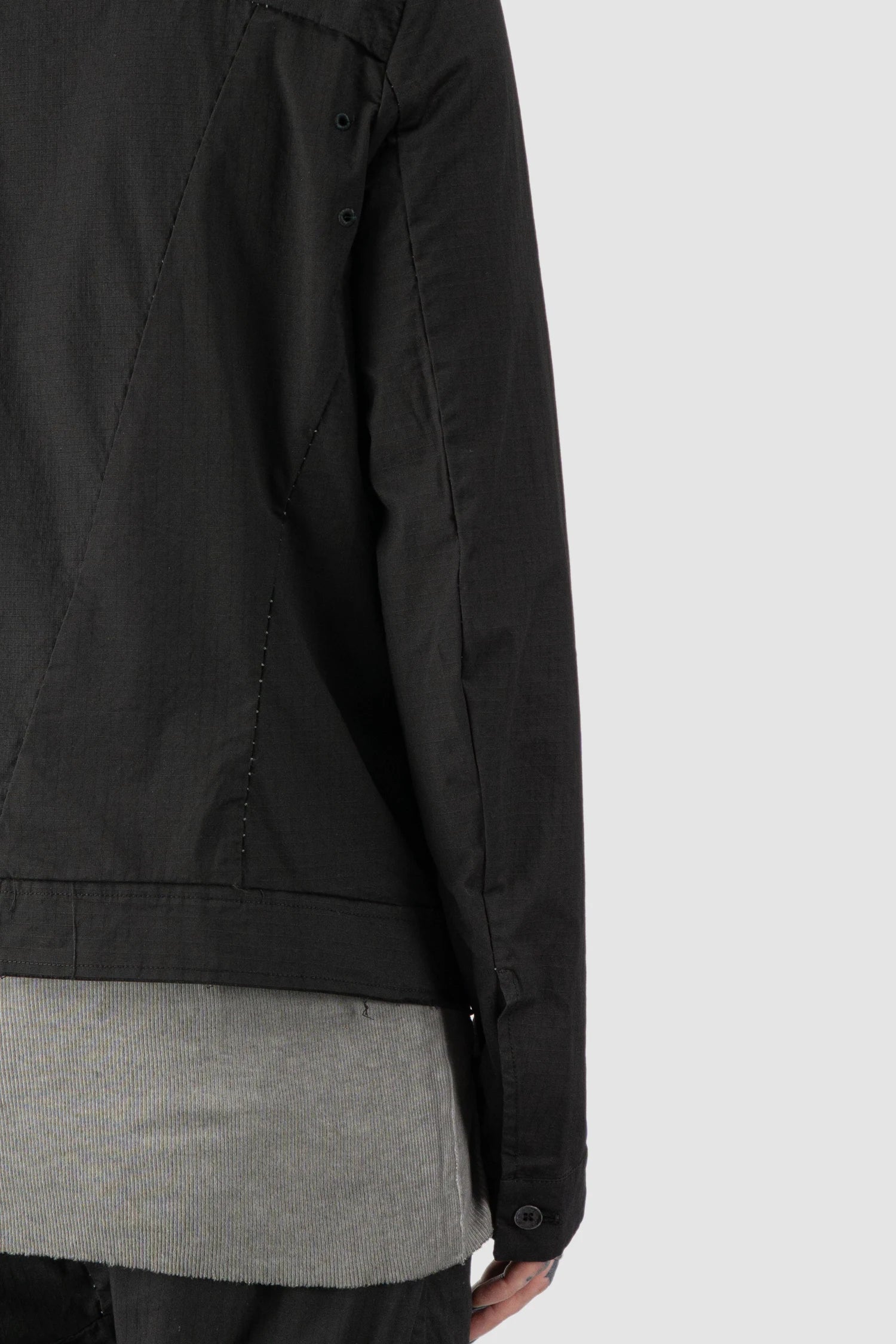 Masnada - Men’s Black Cotton Dart Cut Biker Jacket arm detail view