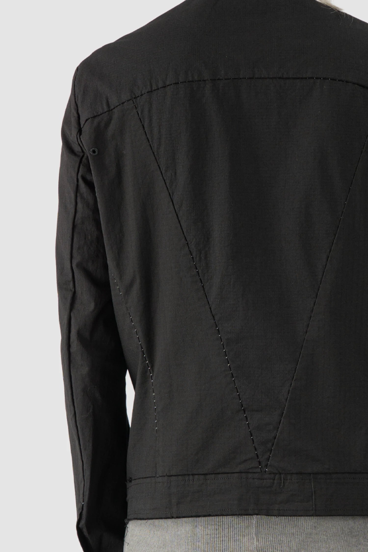 Masnada - Men’s Black Cotton Dart Cut Biker Jacket back detail view