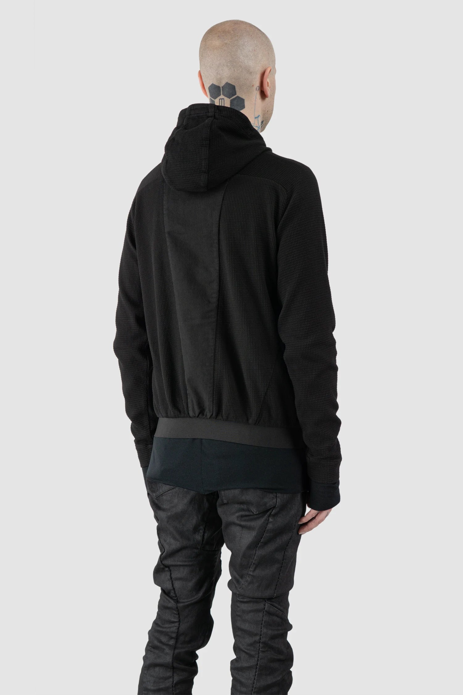 Masnada – Men's Black Multi Zip Cotton Hoodie - model back side view Masnada – Men's Black Multi Zip Cotton Hoodie - model back side view