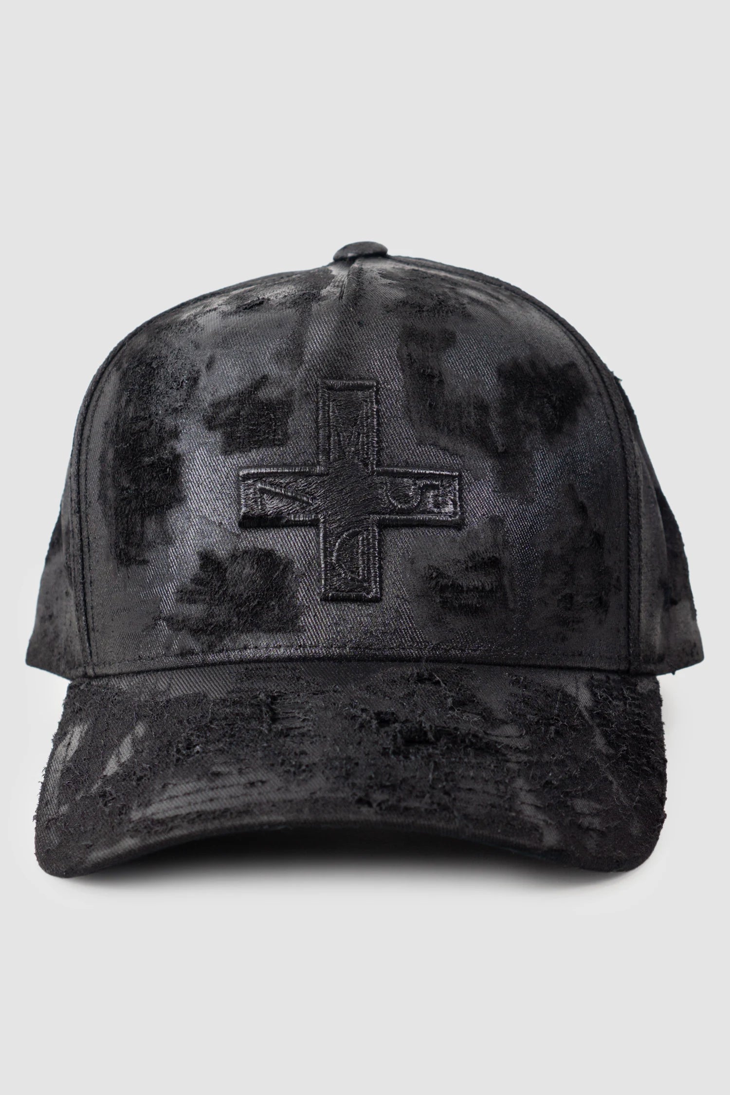 MD75 - Men’s Black Waxed Destroyed Cotton Baseball Cap item front view