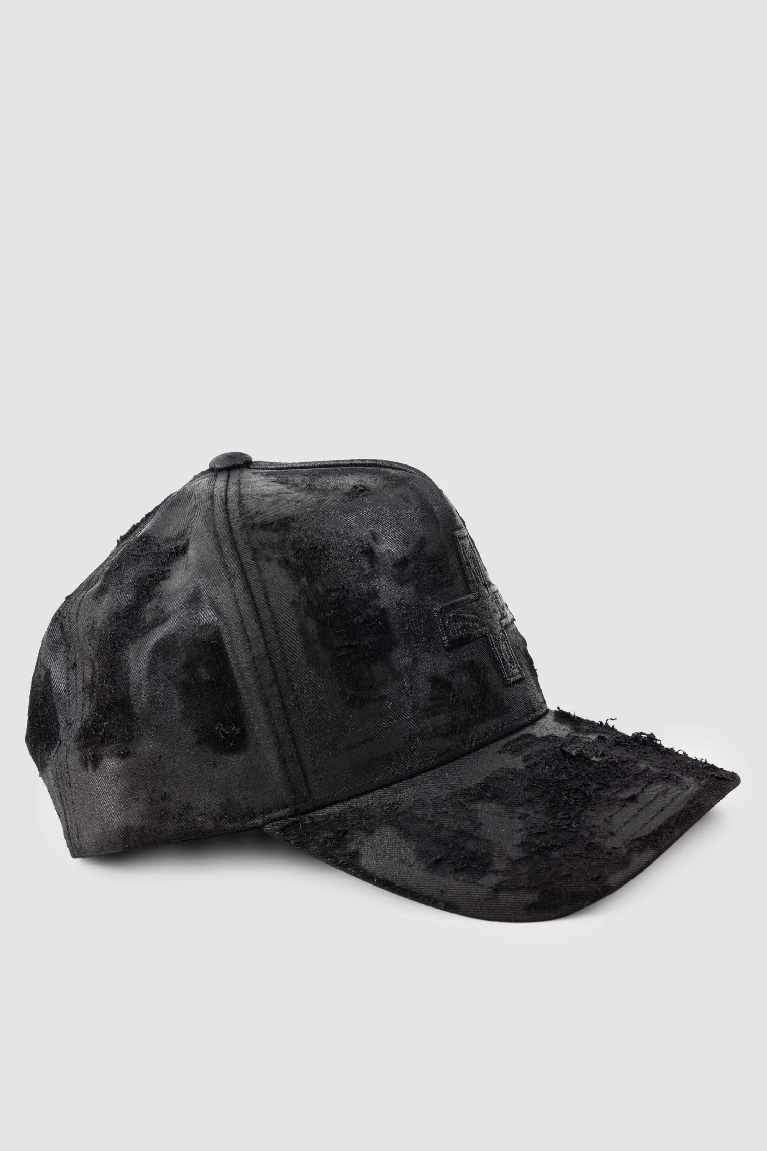 MD75 - Men’s Black Waxed Destroyed Cotton Baseball Cap item right view
