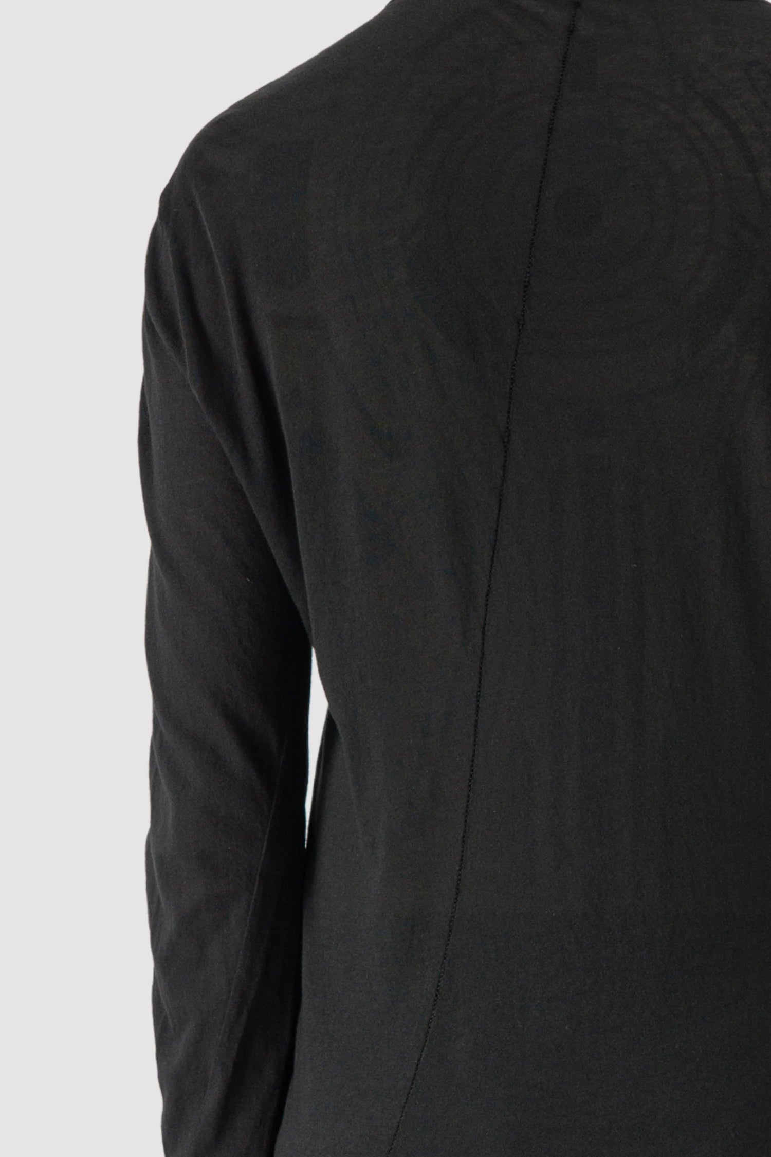 MD75 - seam detail view of men’s Black Thin Twisted Cotton Long Sleeve T-Shirt