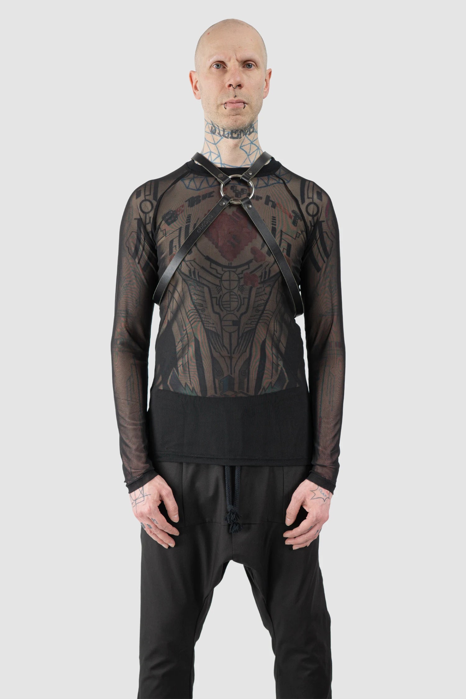 Obectra - Men’s Black Double Strap Leather Harness model front view