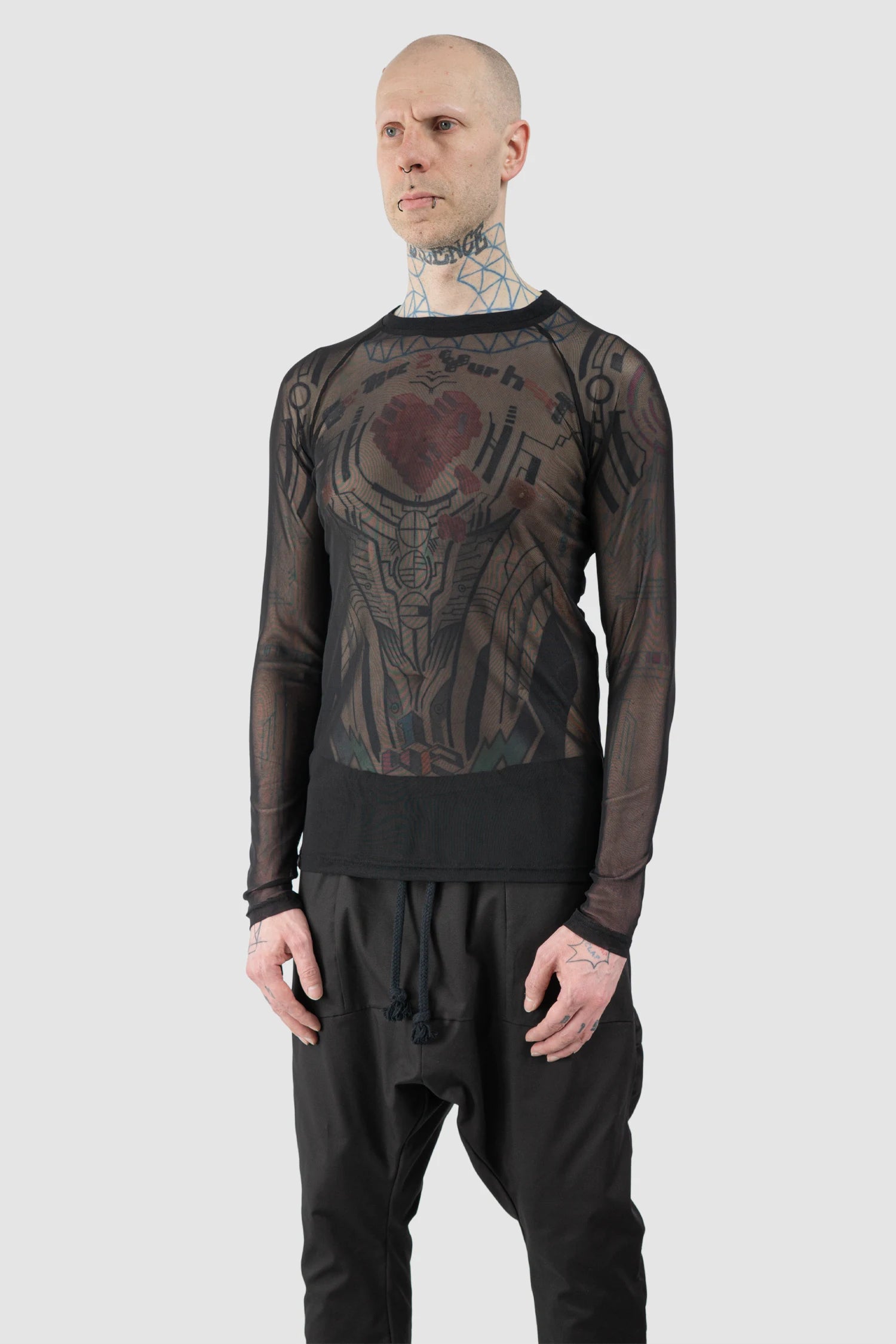 Obectra - Men’s Black Mesh Raglan Long Sleeve model front side view