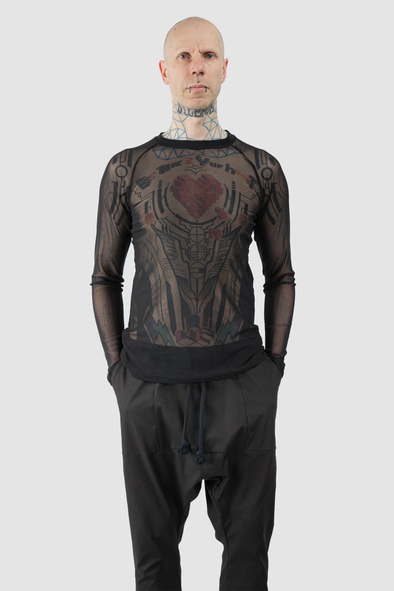 Obectra - Men’s Black Mesh Raglan Long Sleeve model relaxed view