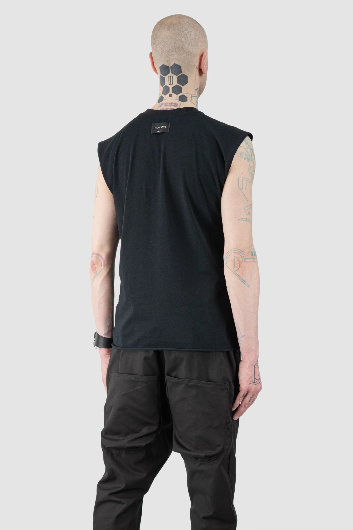 Obectra - Men’s Black Relaxed Cotton Blend Tank Top model back side view