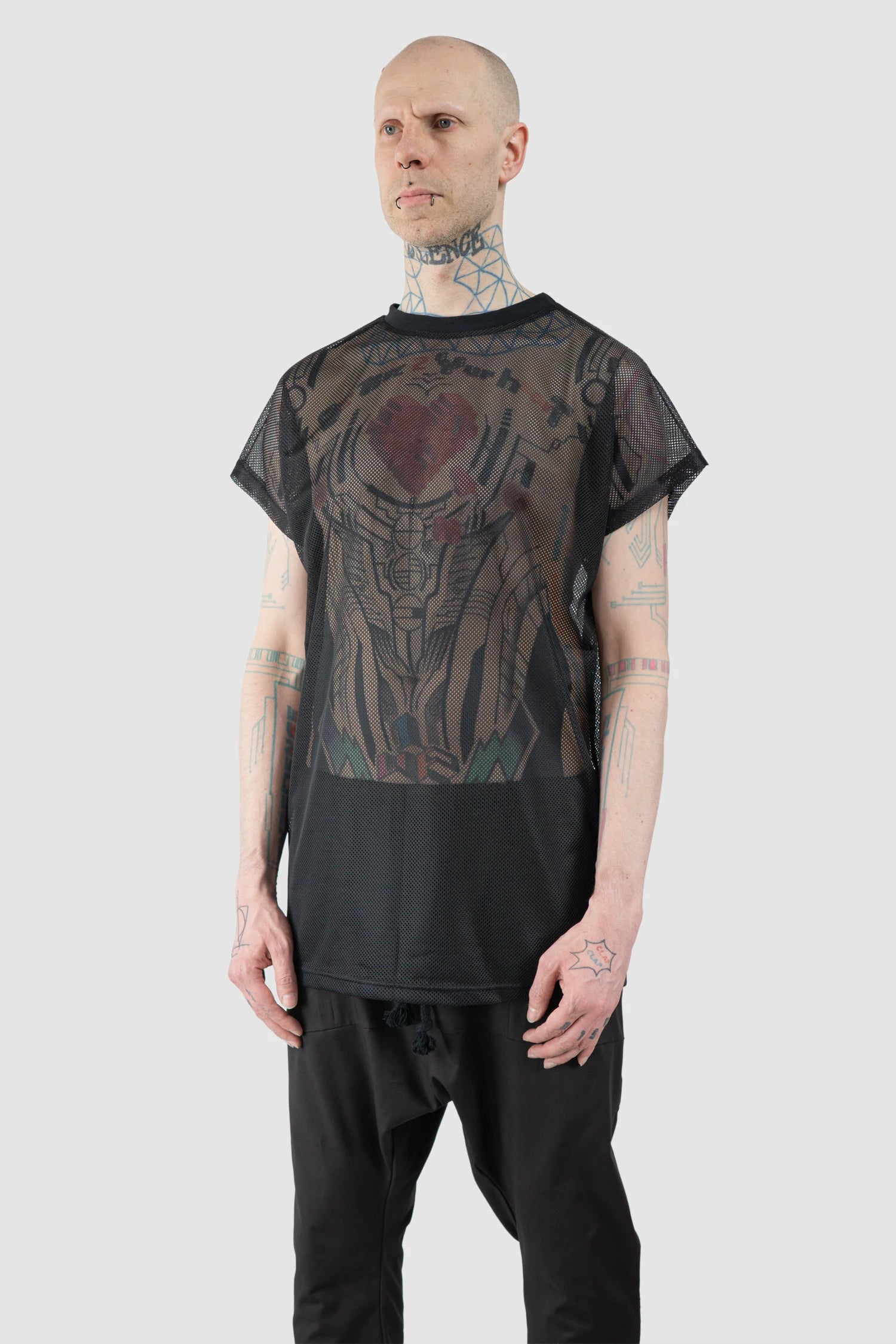 Obectra - Men’s Black Relaxed Mesh T-Shirt model front side view