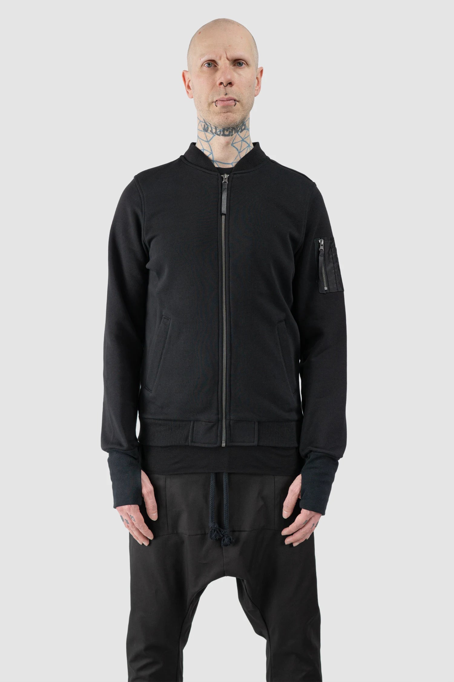 Obectra - Men’s Black Stretch Cotton Blend Bomber Jacket model front view