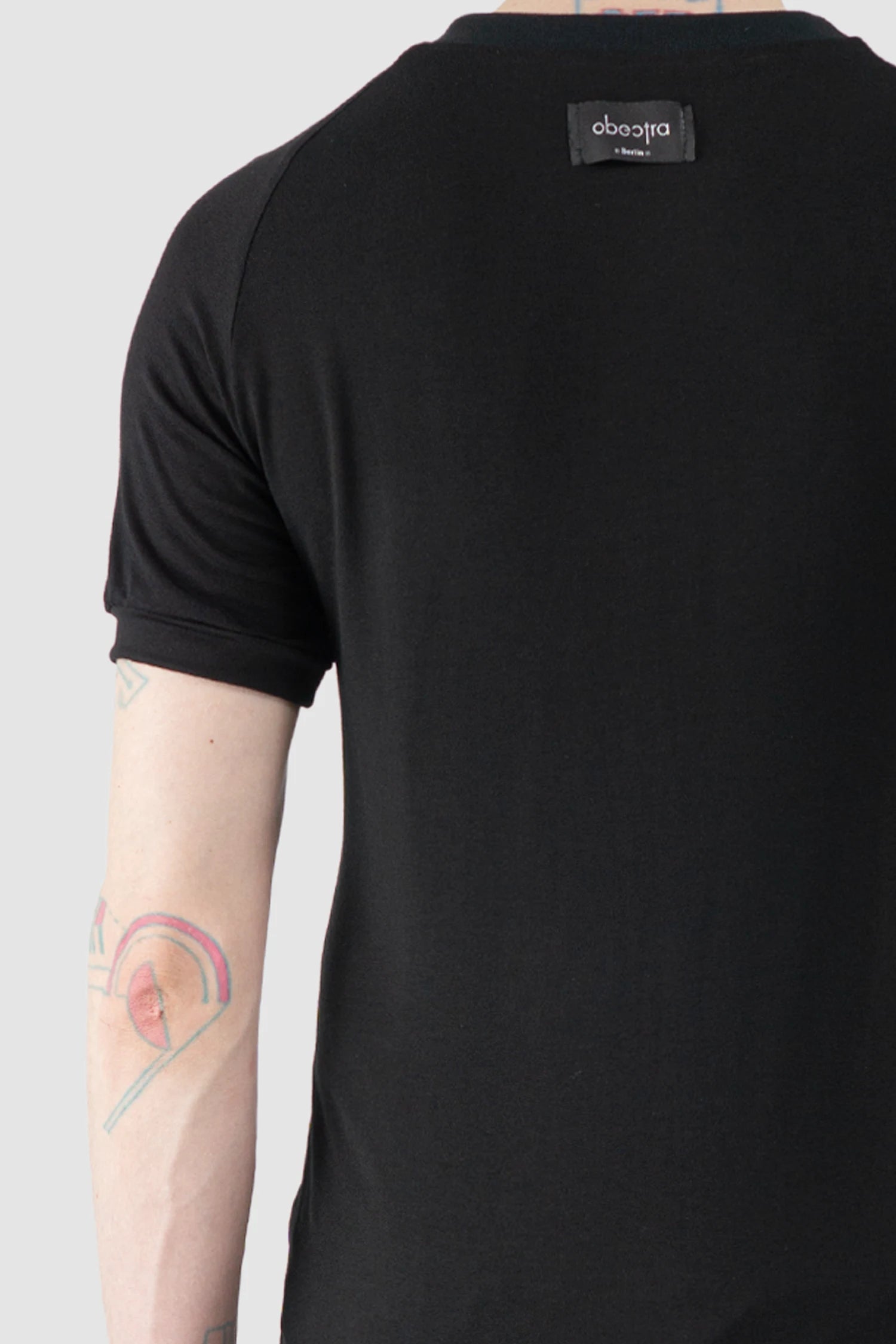 Obectra - Men’s Black Viscose Blend Raglan T-Shirt back detail view