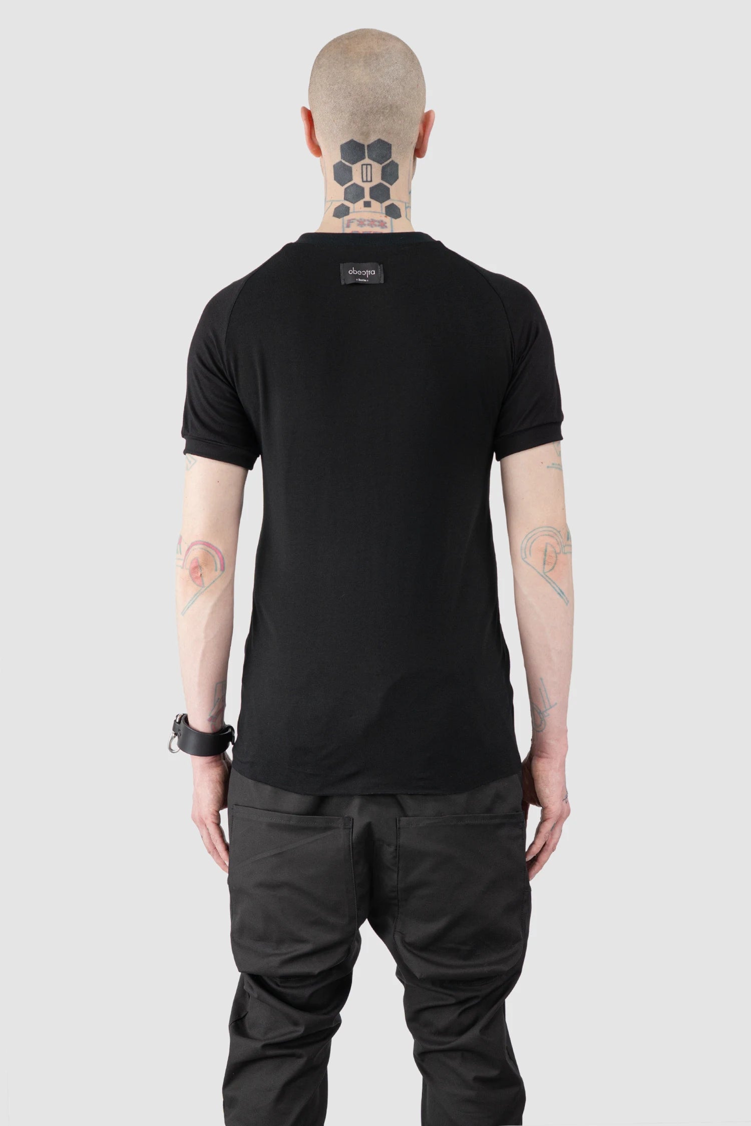 Obectra - Men’s Black Viscose Blend Raglan T-Shirt model back view