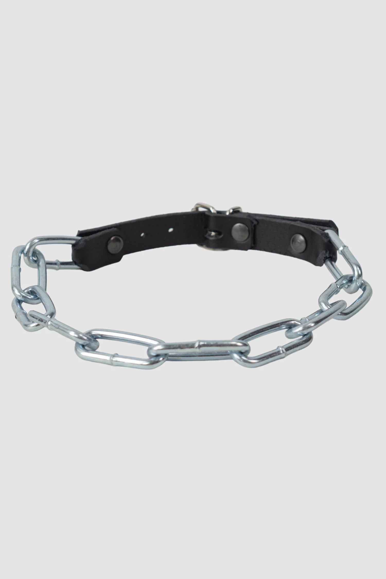 Obectra - Men’s Silver Chain Choker with Leather Buckle item front view