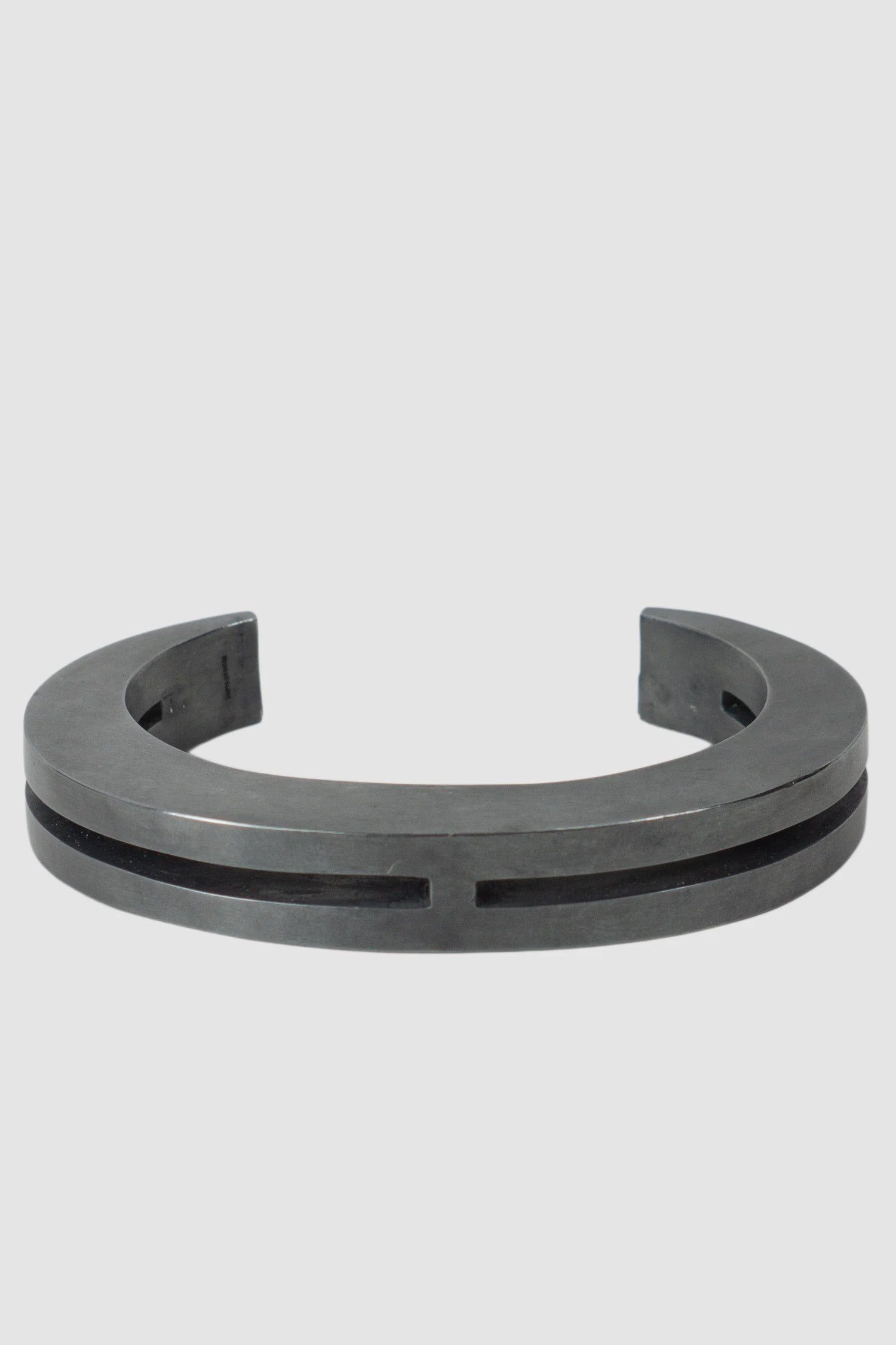 Parts of Four - Black Acid Silver Plated Brass Crescent Crevice Bracelet 15 mm - flat view Parts of Four - Black Acid Silver Plated Brass Crescent Crevice Bracelet 15 mm - flat view