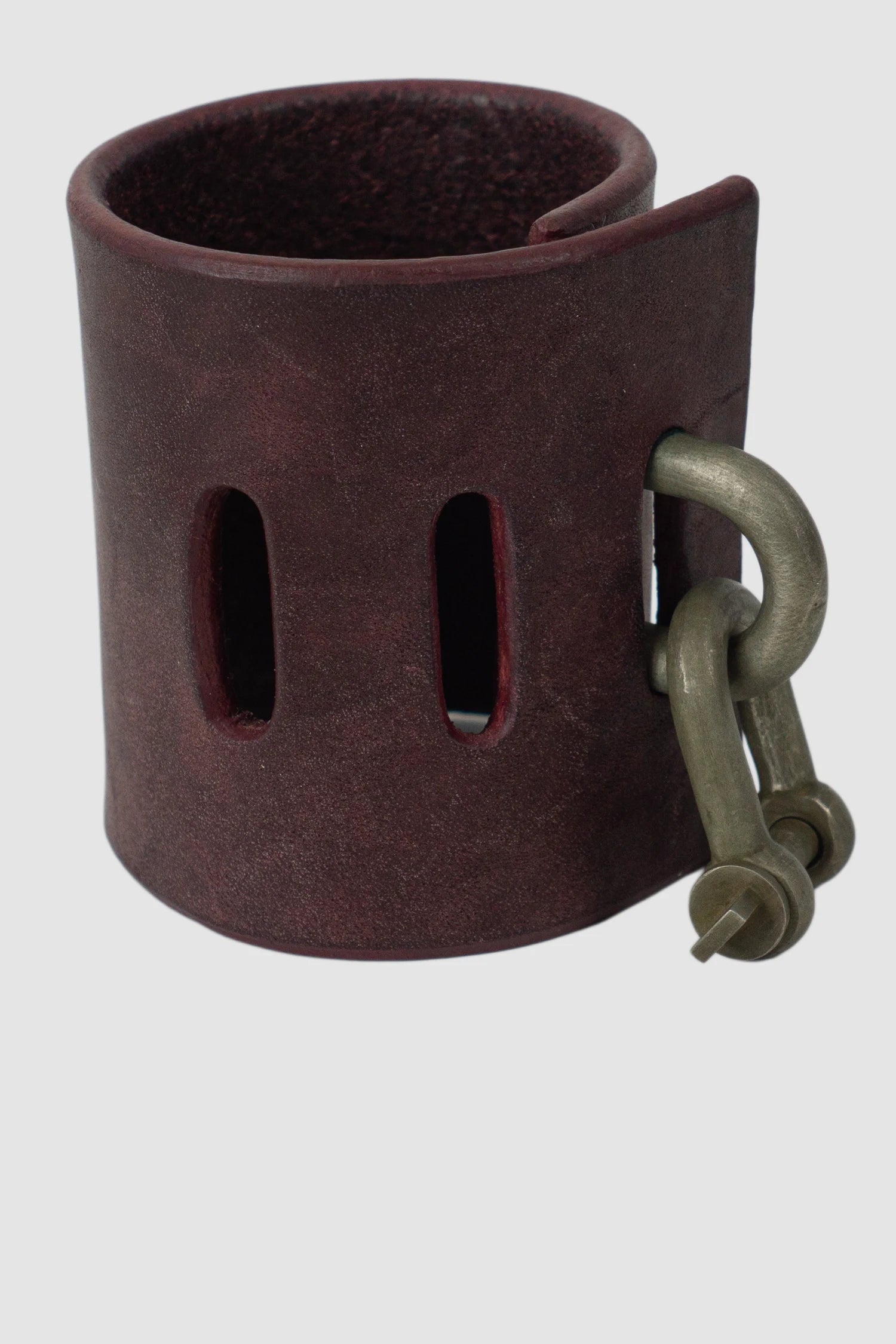 Parts of Four - Burgundy Leather Dirty Bronze Restraint Charm Bracelet 70 mm - front right view - MONO-KROM Gallery Parts of Four - Burgundy Leather Dirty Bronze Restraint Charm Bracelet 70 mm - front right view - MONO-KROM Gallery