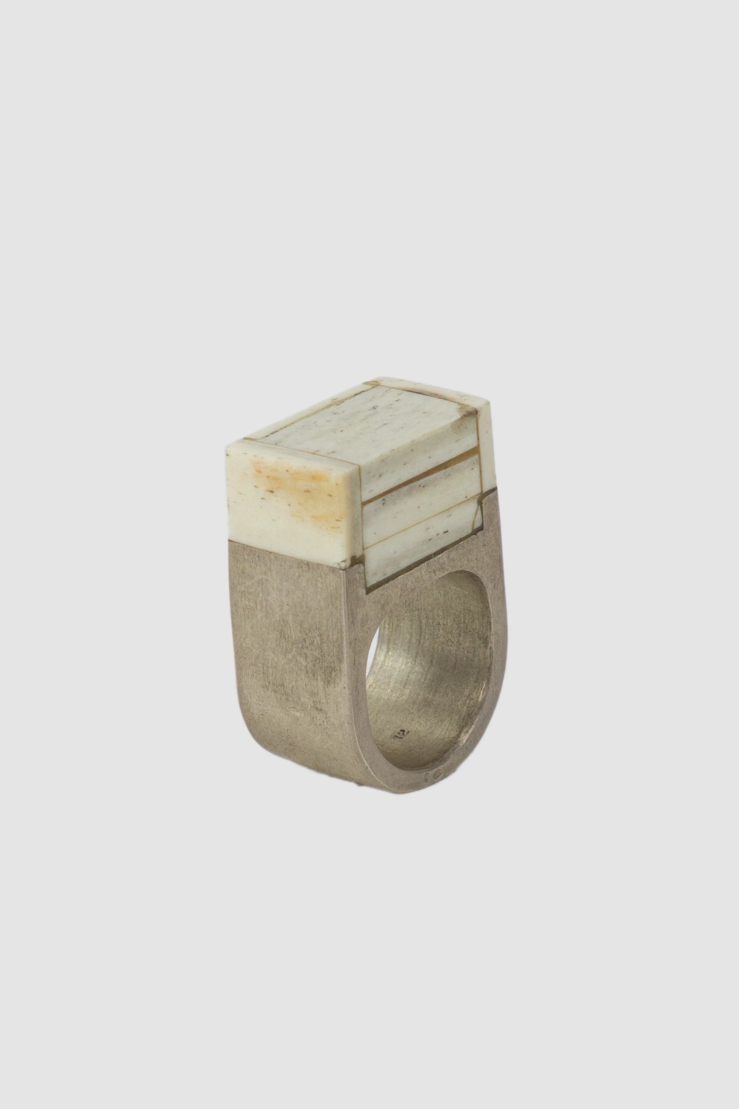 Parts of Four – Matte Sterling Silver Matte Bone Cuboid Plate Ring 17 mm - standing left view Parts of Four – Matte Sterling Silver Matte Bone Cuboid Plate Ring 17 mm - standing left view