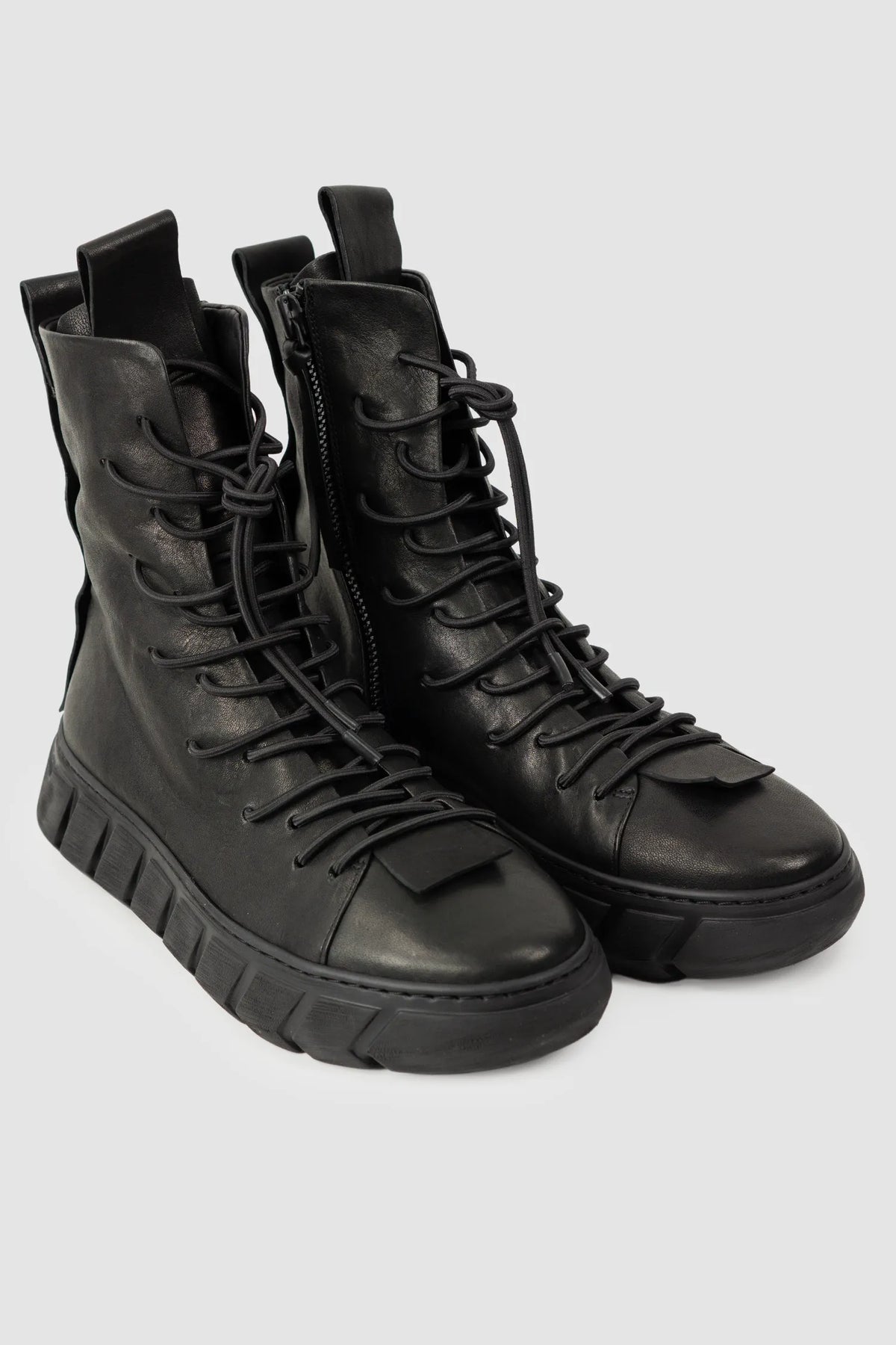 Puro Secret - Black Lamb Leather Sneaker Boots - Pair front right view - MONO-KROM | Gallery Puro Secret - Black Lamb Leather Sneaker Boots - Pair front right view - MONO-KROM | Gallery