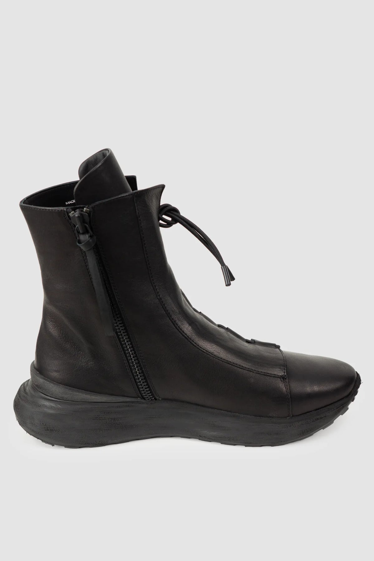Puro Secret - Black Offset Leather High-Top Sneakers - Left inside view Puro Secret - Black Offset Leather High-Top Sneakers - Left inside view