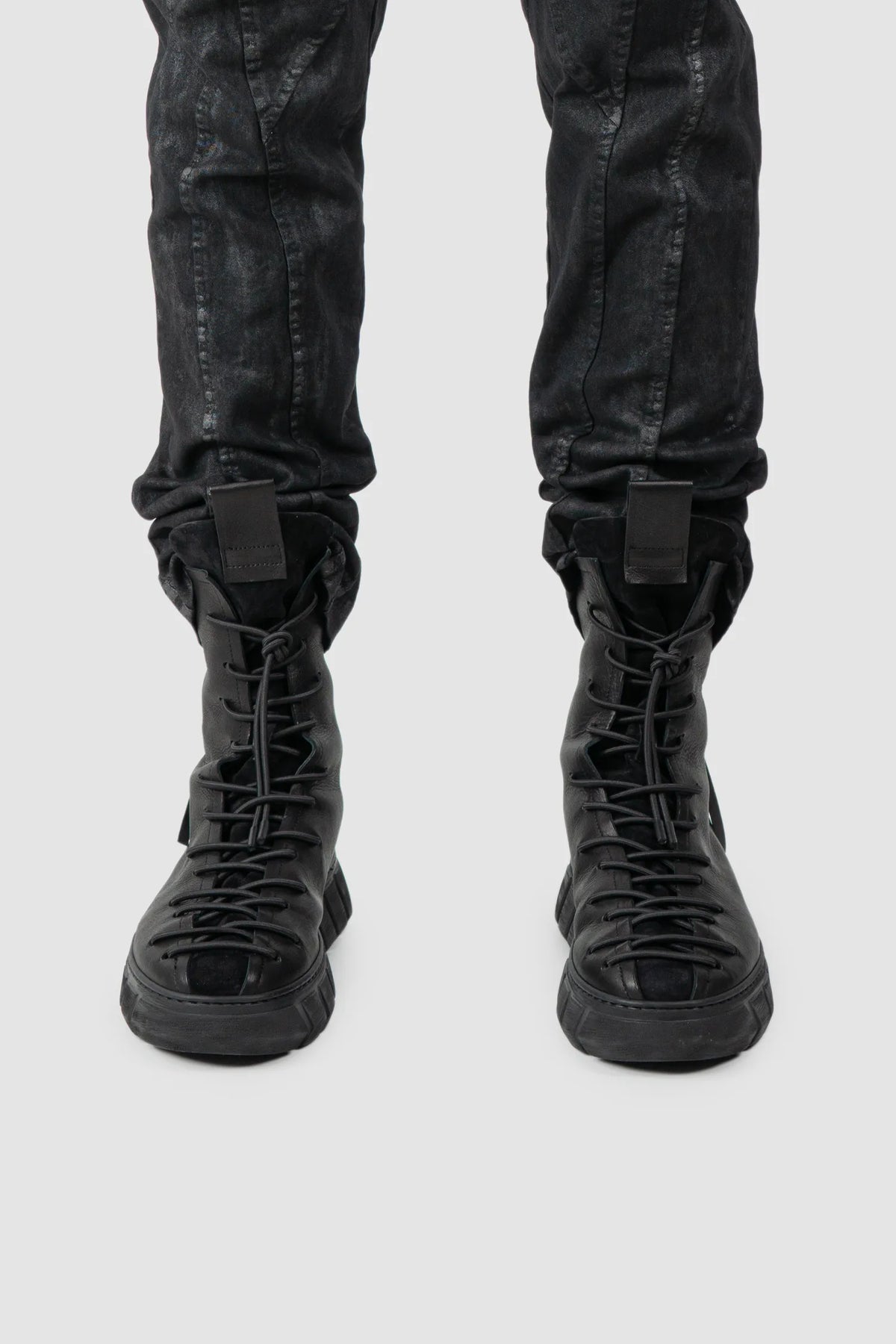 Puro Secret - Black Suede Leather Back Zip Boots - model front view Puro Secret - Black Suede Leather Back Zip Boots - model front view