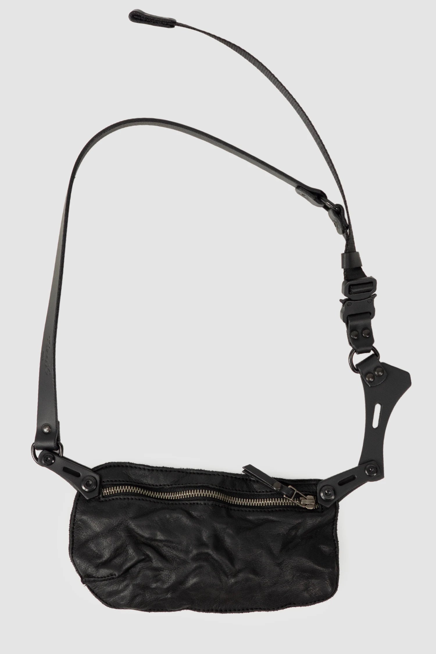 TEO NG - OMI - item front view of men’s Black Adjustable Belt Leather Pouch with Zipper