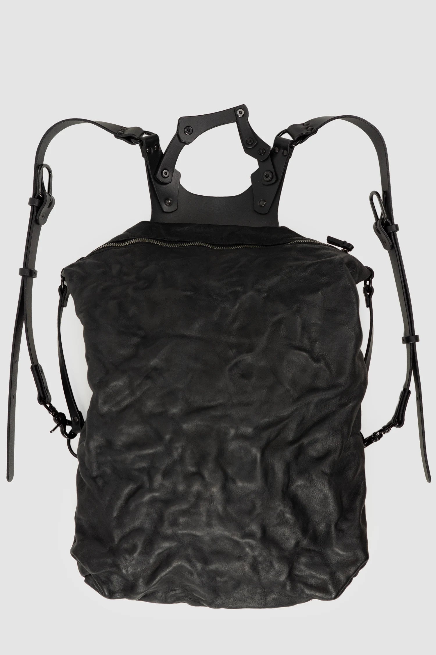 TEO NG - NIKS - item front detail view of men’s Black Crinkled Leather Backpack