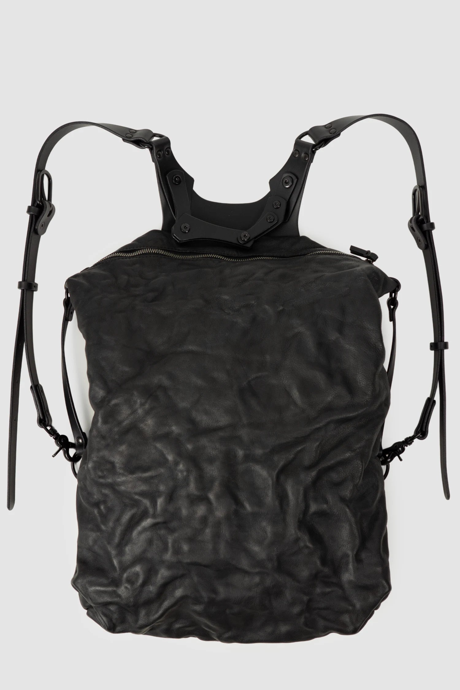 TEO NG - NIKS - item front view of men’s Black Crinkled Leather Backpack