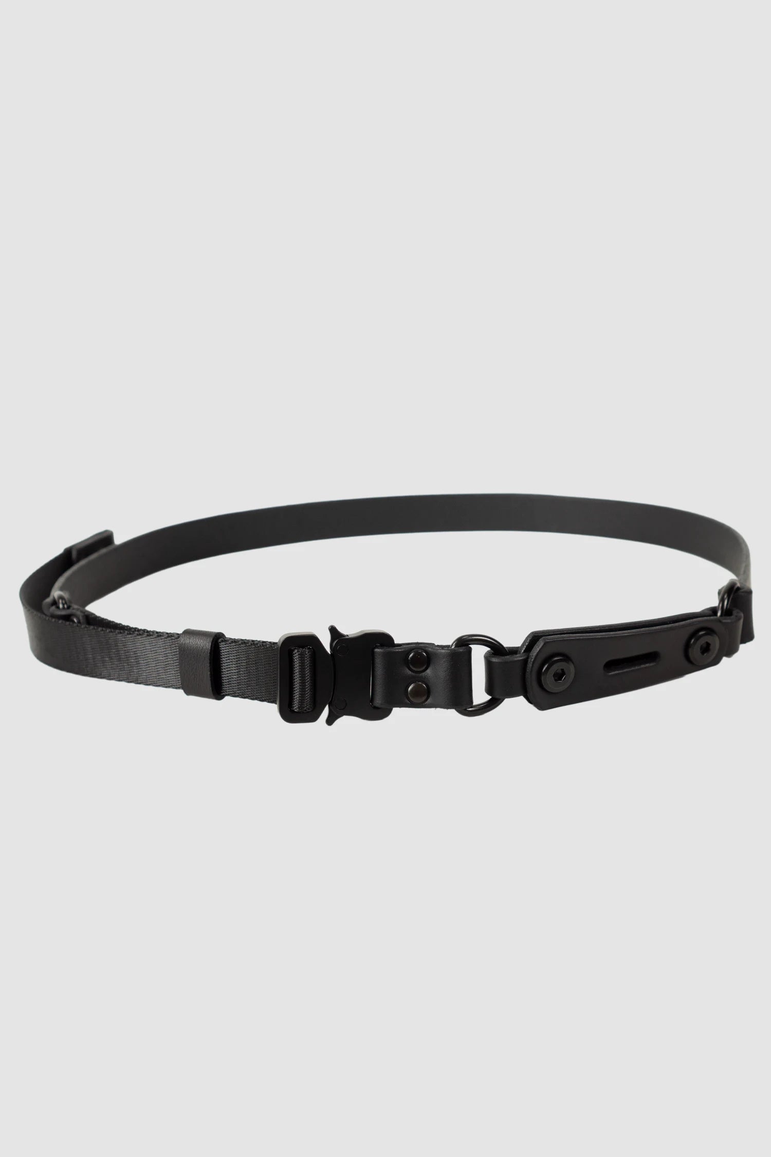 TEO NG - MEI - item front view of men’s Black Leather Belt with Adjustable Nylon Strap