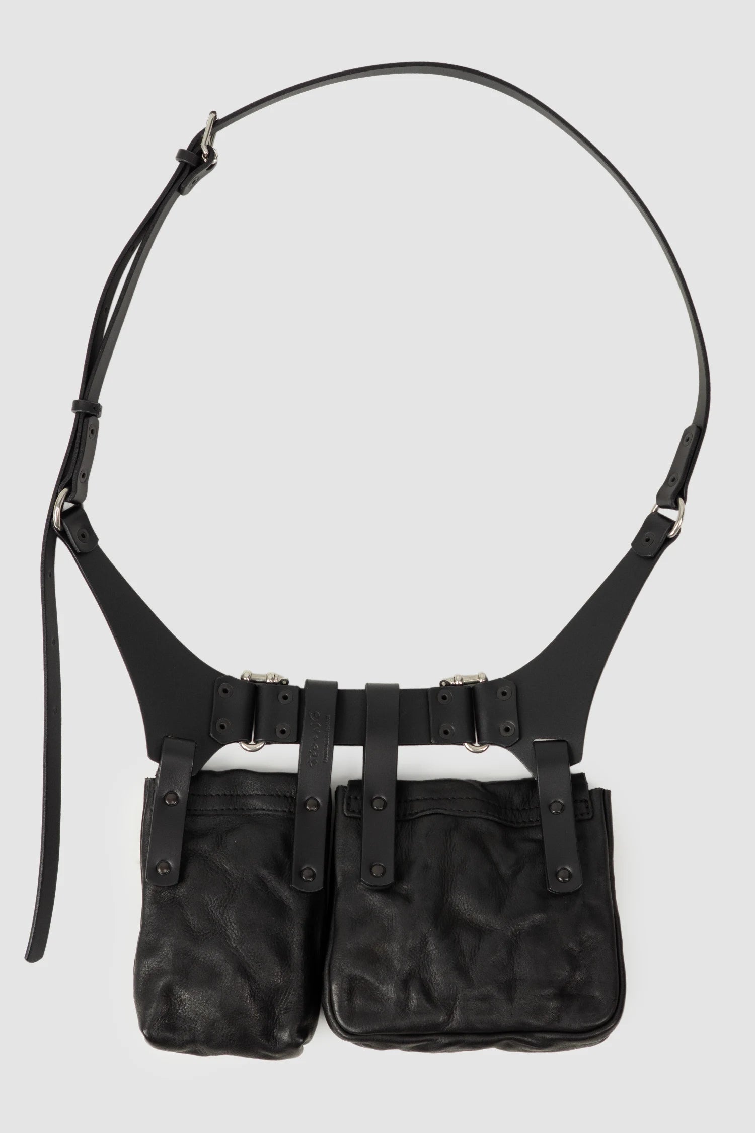 TEO NG - MOO - Item back view of men’s Black Leather Crossbody Double Pouch Bag