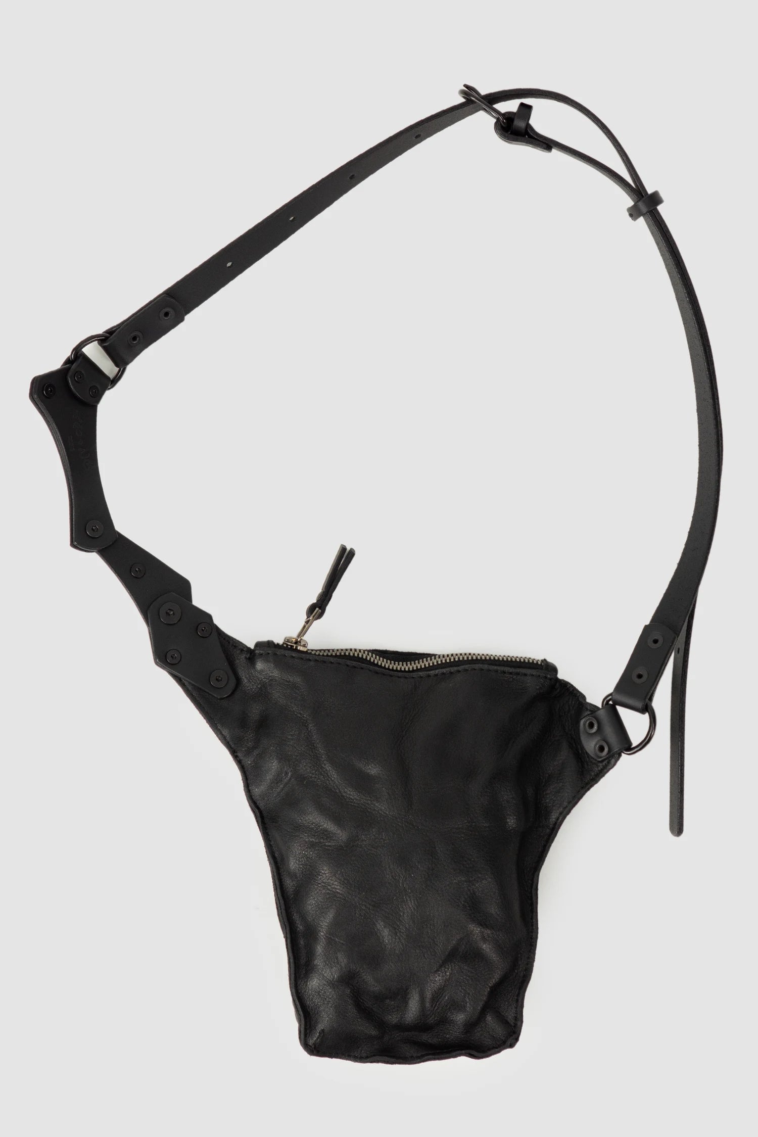 TEO NG - ESYE - item back view of men’s Black Leather Crossbody Pouch with Zipper