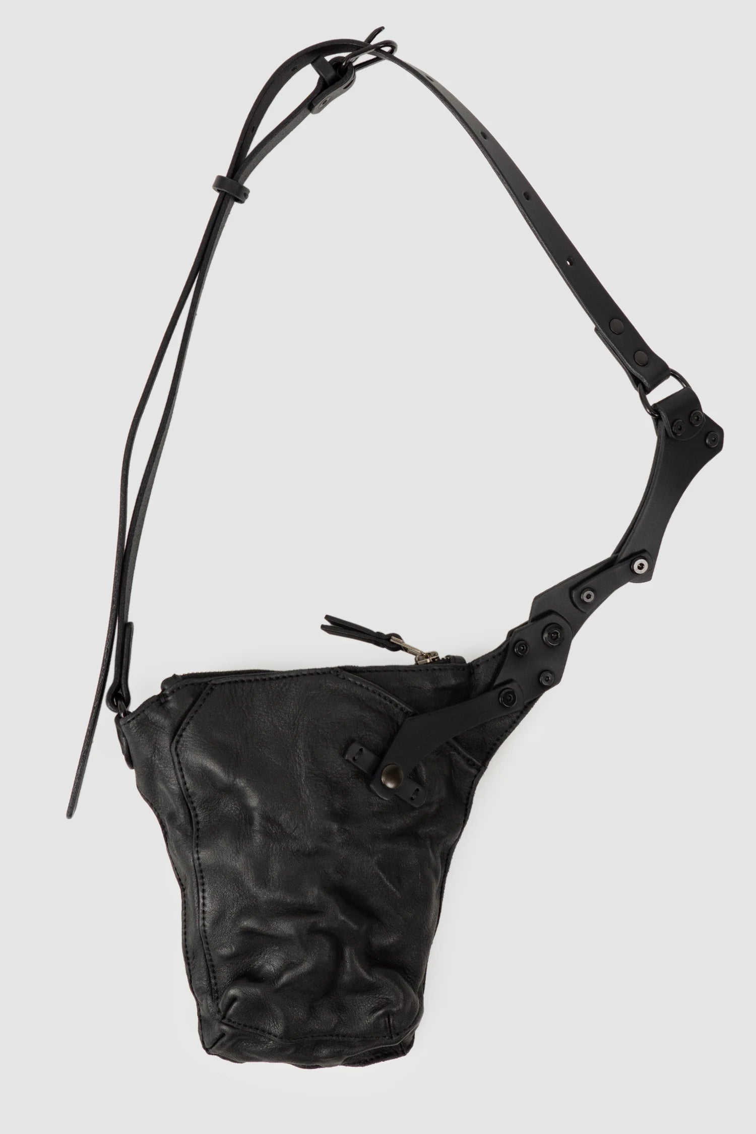 TEO NG - ESYE - item front view of men’s Black Leather Crossbody Pouch with Zipper