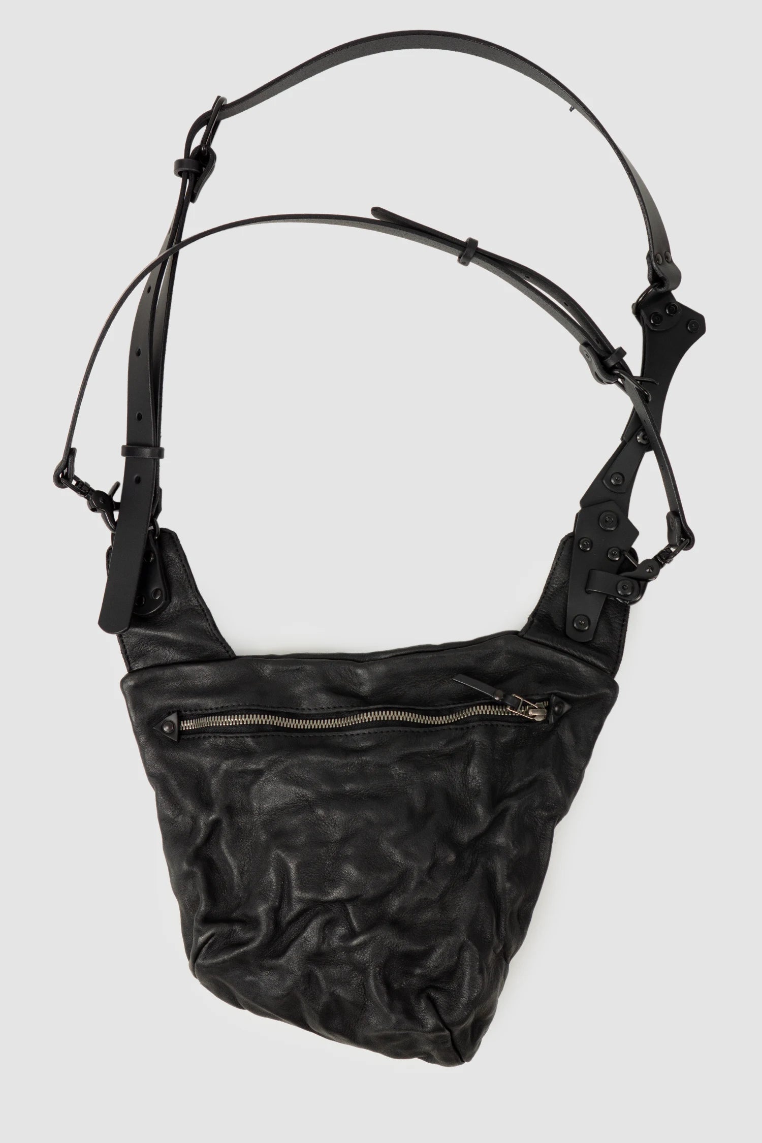 TEO NG - MAEL - item front view of men’s Black Medium Leather Harness Crossbody Bag