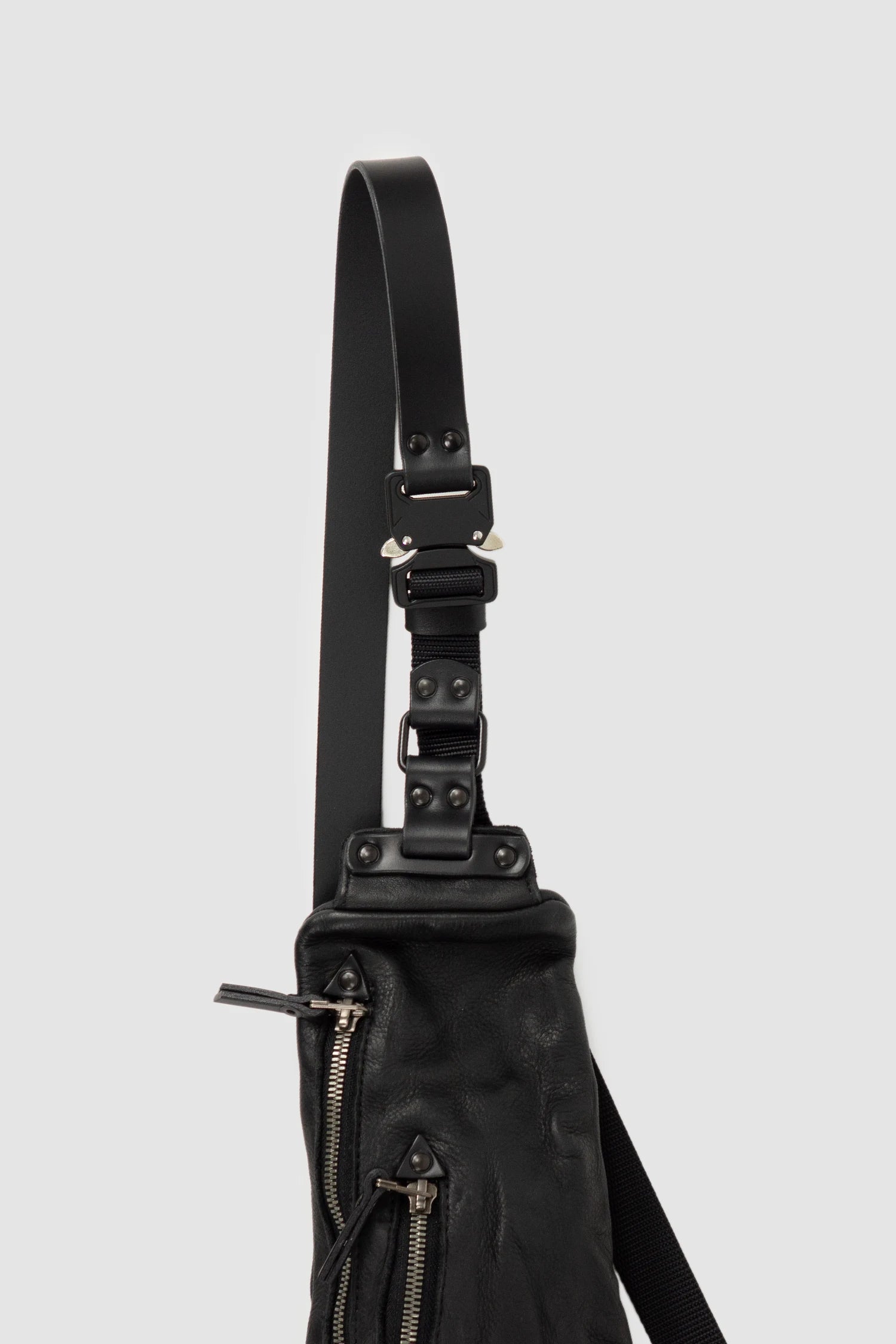 TEO NG - MONN - item front detail view of men’s Black Two Zip Crossbody Leather Bag