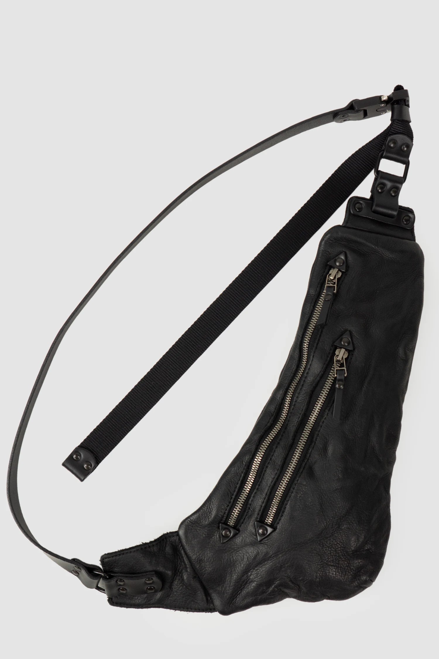 TEO NG - MONN - Item front view of men’s Black Two Zip Crossbody Leather Bag