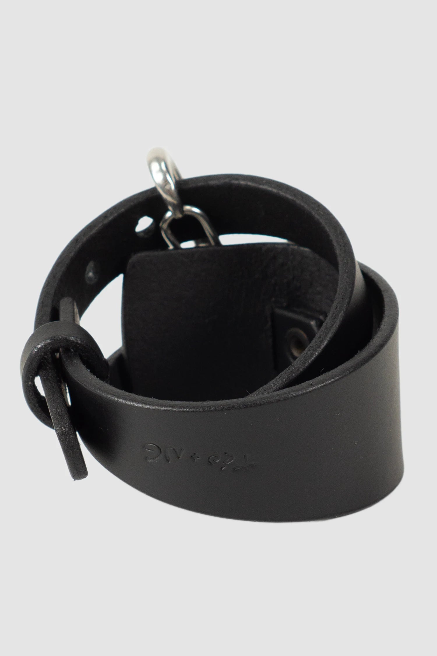 TEO NG - LINO - item back view of men’s Black Wrapping Leather Cuff with Steel Clamp