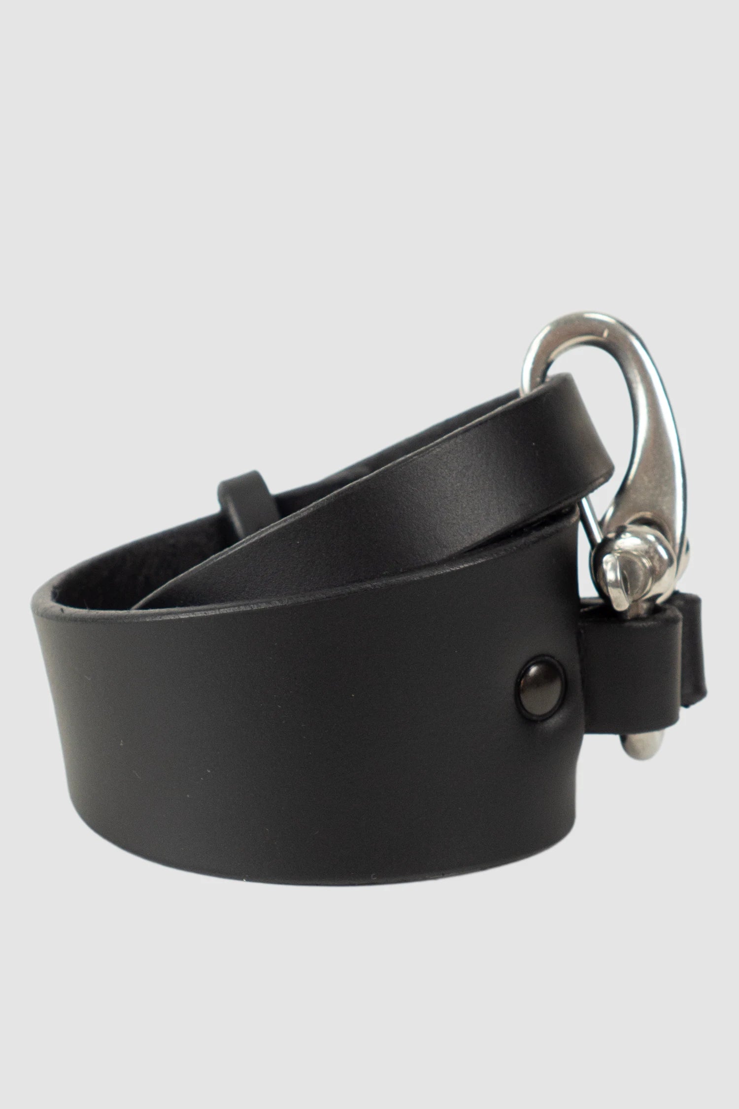TEO NG - LINO - item left view of men’s Black Wrapping Leather Cuff with Steel Clamp