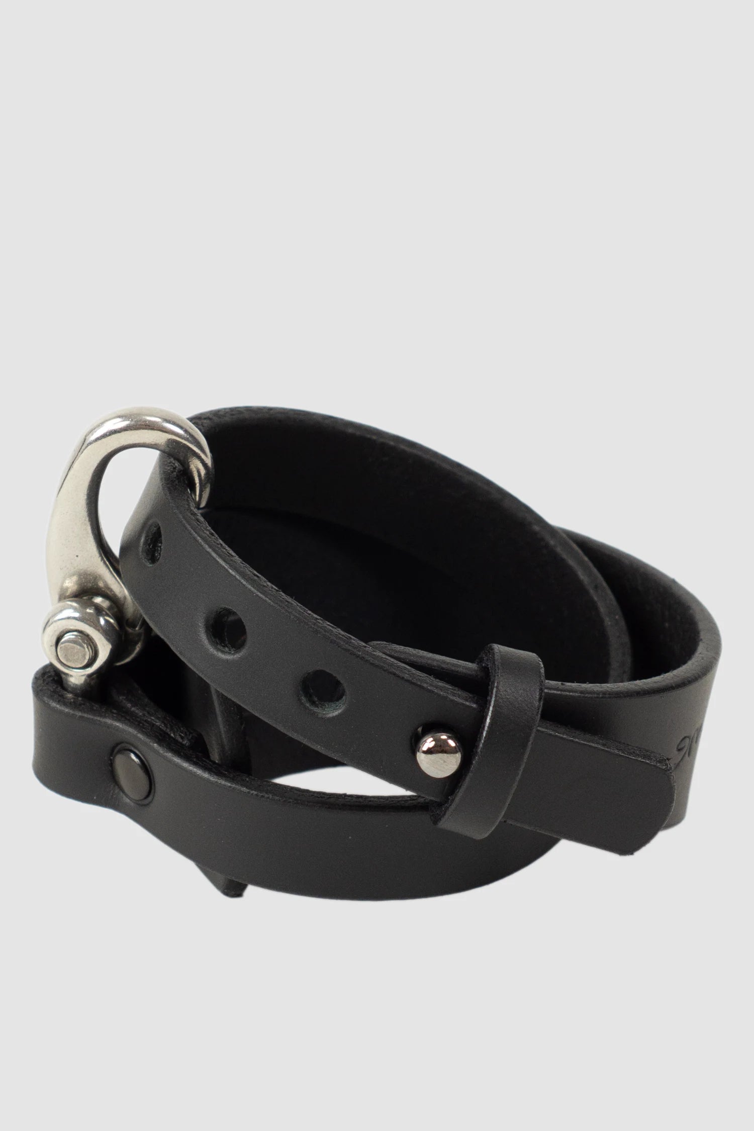 TEO NG - LINO - item right view of men’s Black Wrapping Leather Cuff with Steel Clamp