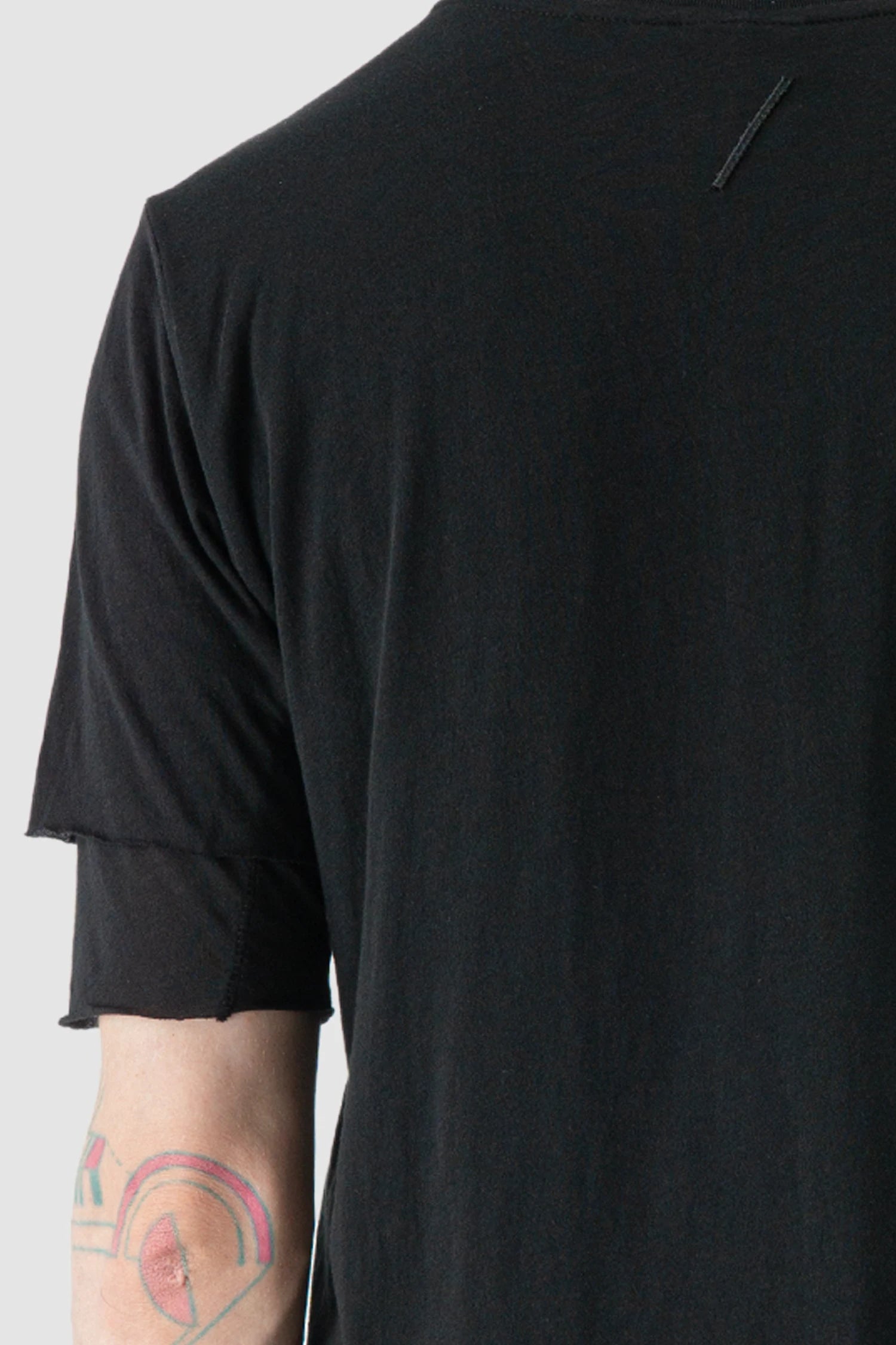 Thom Krom - model back detail view of Black 2-in-1 Layered Slim Fit Cotton T-Shirt