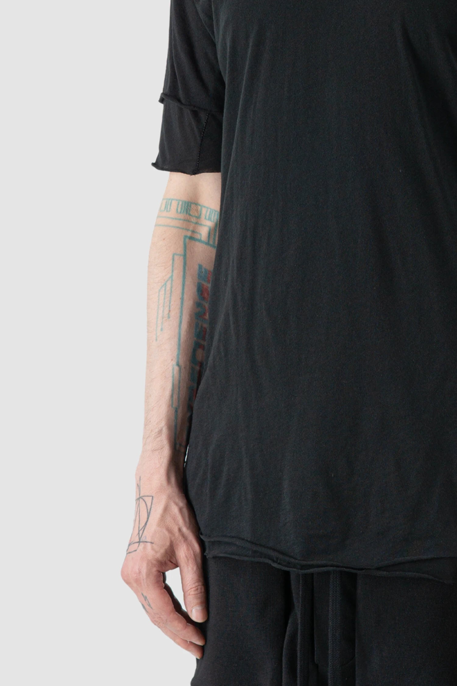 Thom Krom - model arm detail view of Black 2-in-1 Layered Slim Fit Cotton T-Shirt