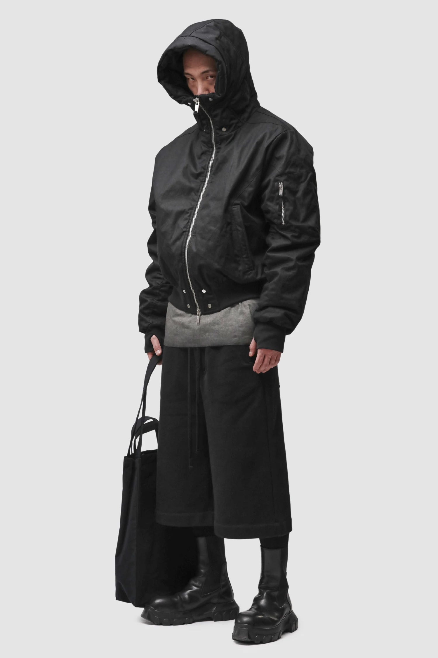 Thom Krom - Black Bonded Shopper Tote Bag BAG-M-1 model front view Thom Krom - Black Bonded Shopper Tote Bag BAG-M-1 model front view