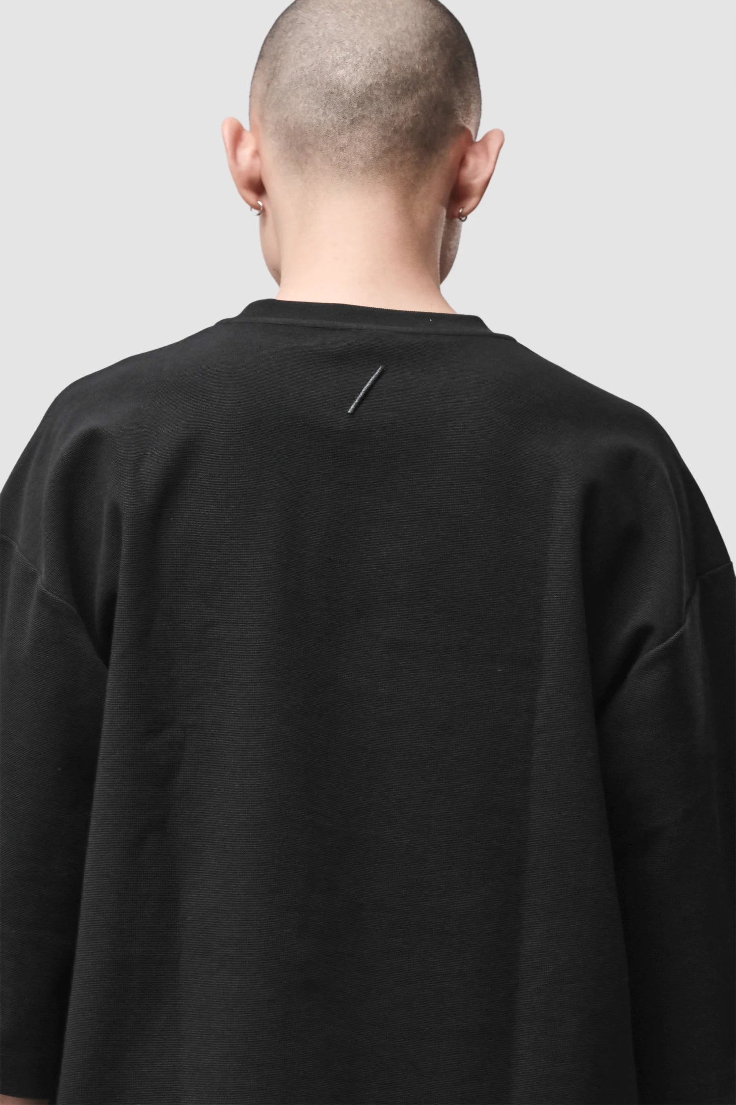 Thom Krom - Men’s Black Boxy Structured Cotton T-Shirt M-TS-1000 back detail view Thom Krom - Men’s Black Boxy Structured Cotton T-Shirt M-TS-1000 back detail view