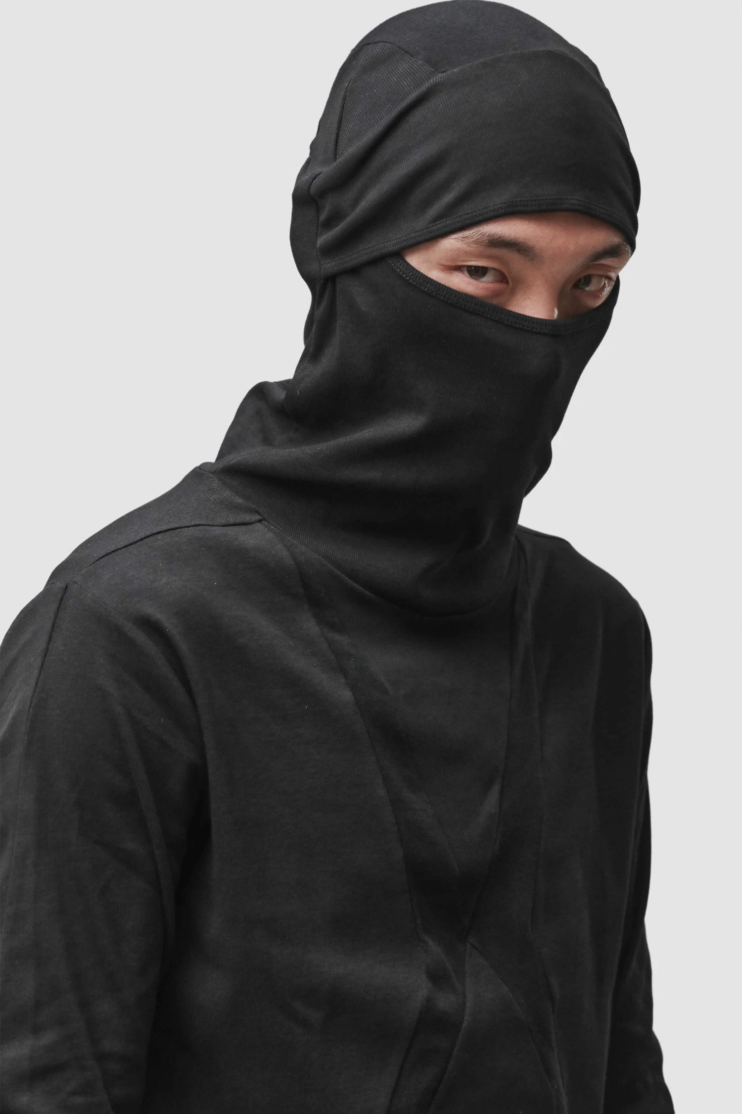 Thom Krom - Men’s Black Cotton Balaclava Hooded Long Sleeve M-TS-985 hooded detail view Thom Krom - Men’s Black Cotton Balaclava Hooded Long Sleeve M-TS-985 hooded detail view
